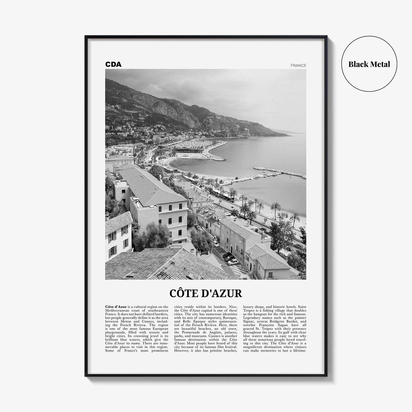 Côte d’Azur Print Black and White, Côte d’Azur Wall Art, Côte d’Azur Poster, Côte d’Azur Photo, France, Côte d'Azur, French Riviera, Azure