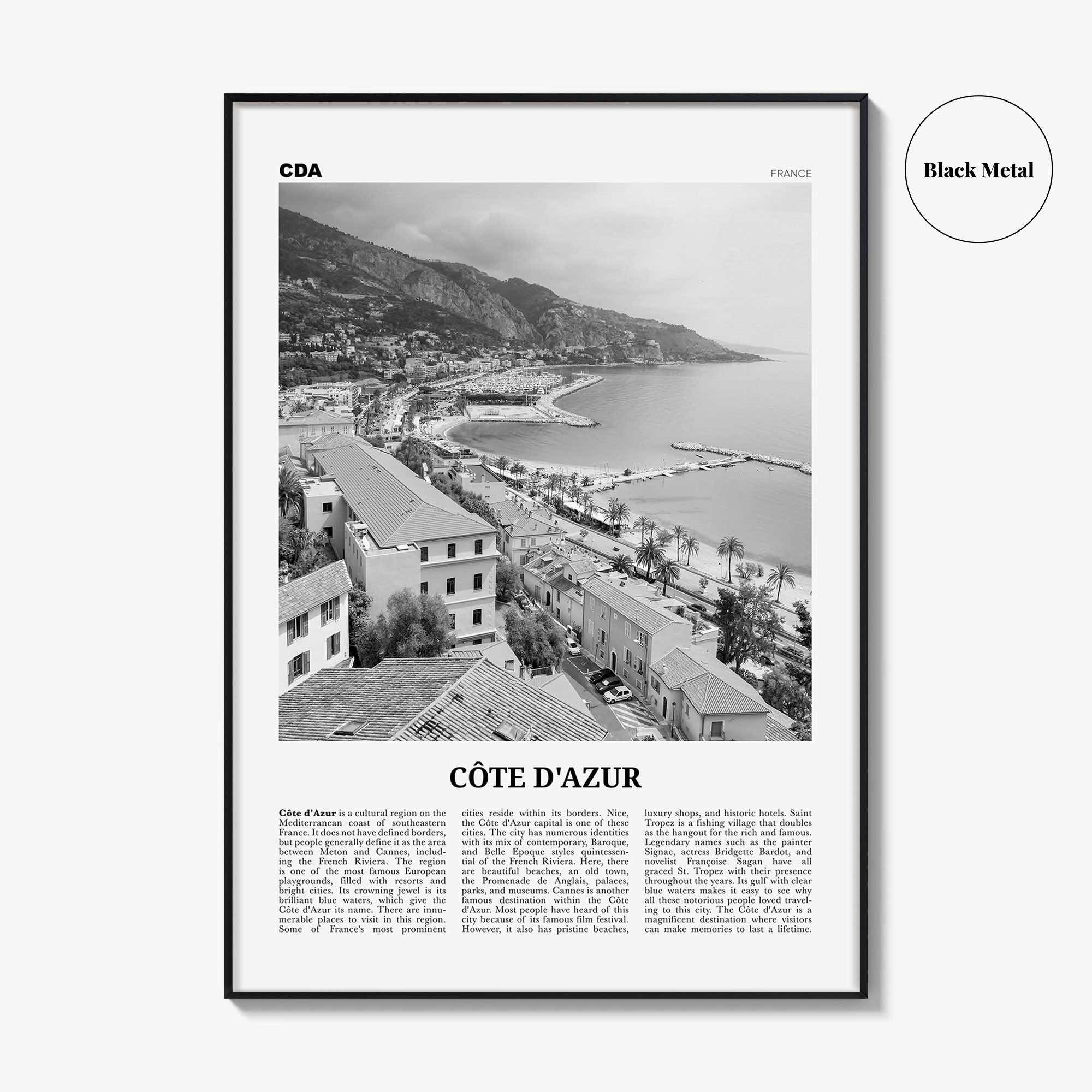 Côte d’Azur Print Black and White, Côte d’Azur Wall Art, Côte d’Azur Poster, Côte d’Azur Photo, France, Côte d'Azur, French Riviera, Azure