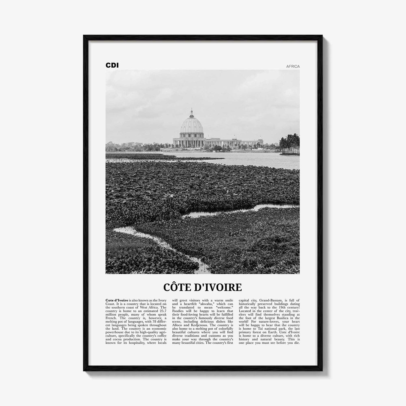 Côte d’Ivoire Print Black and White, Côte d’Ivoire Wall Art, Côte d’Ivoire Poster, Côte d’Ivoire Photo, Ivory Coast Print Black and White