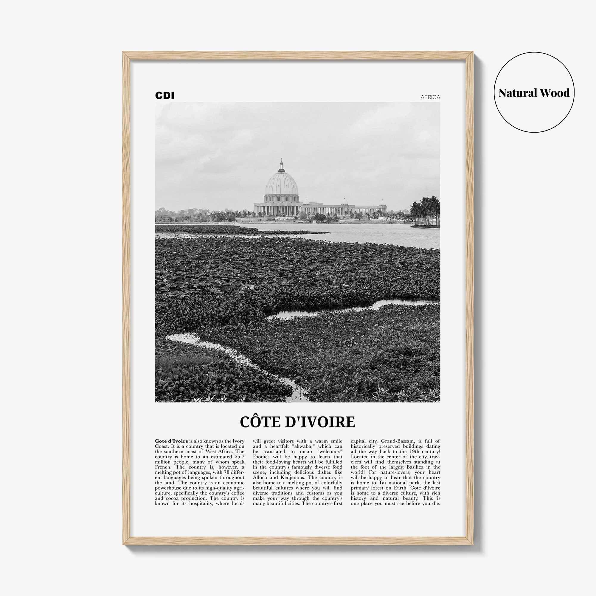 Côte d’Ivoire Print Black and White, Côte d’Ivoire Wall Art, Côte d’Ivoire Poster, Côte d’Ivoire Photo, Ivory Coast Print Black and White