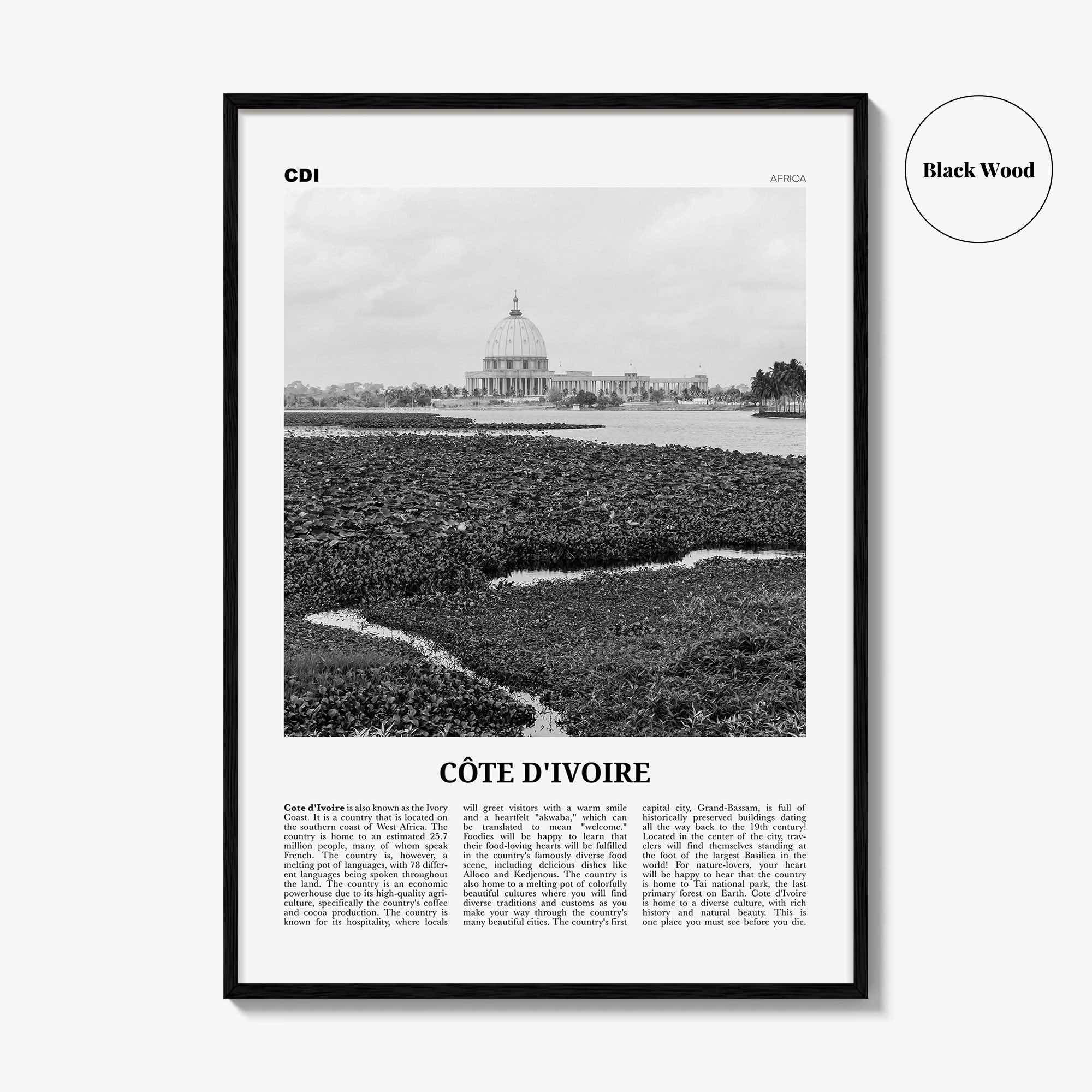 Côte d’Ivoire Print Black and White, Côte d’Ivoire Wall Art, Côte d’Ivoire Poster, Côte d’Ivoire Photo, Ivory Coast Print Black and White