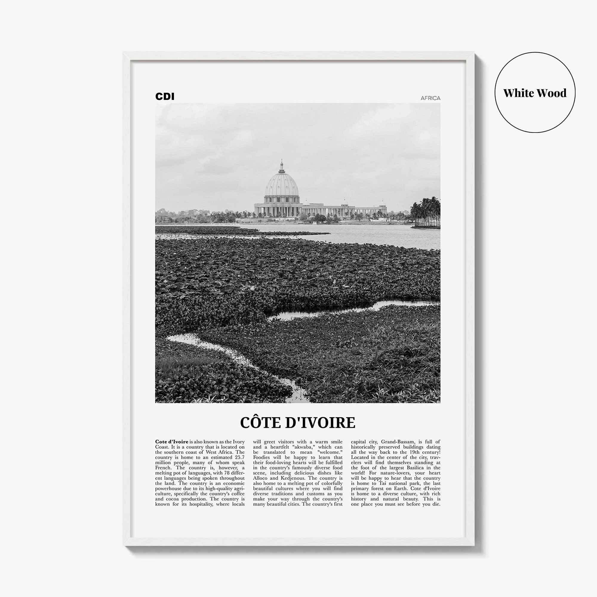 Côte d’Ivoire Print Black and White, Côte d’Ivoire Wall Art, Côte d’Ivoire Poster, Côte d’Ivoire Photo, Ivory Coast Print Black and White