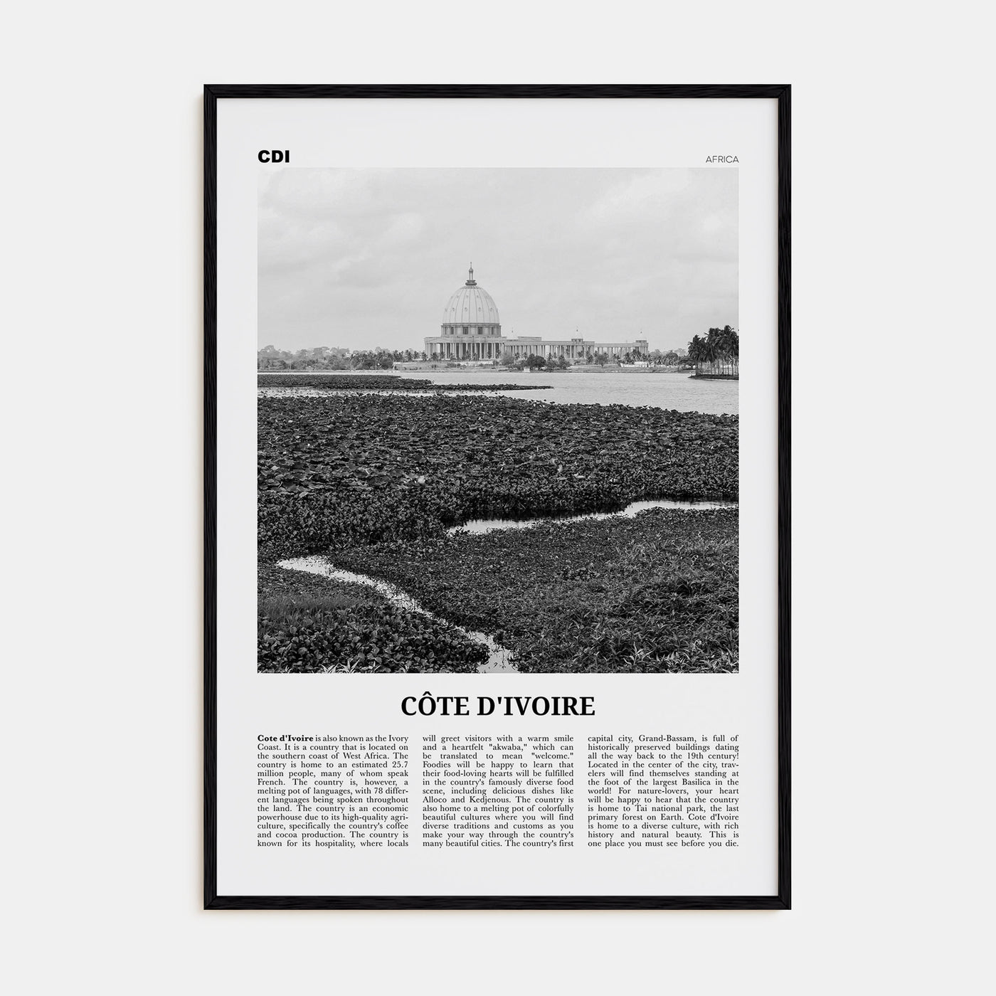 Côte d'Ivoire Travel B&W Poster