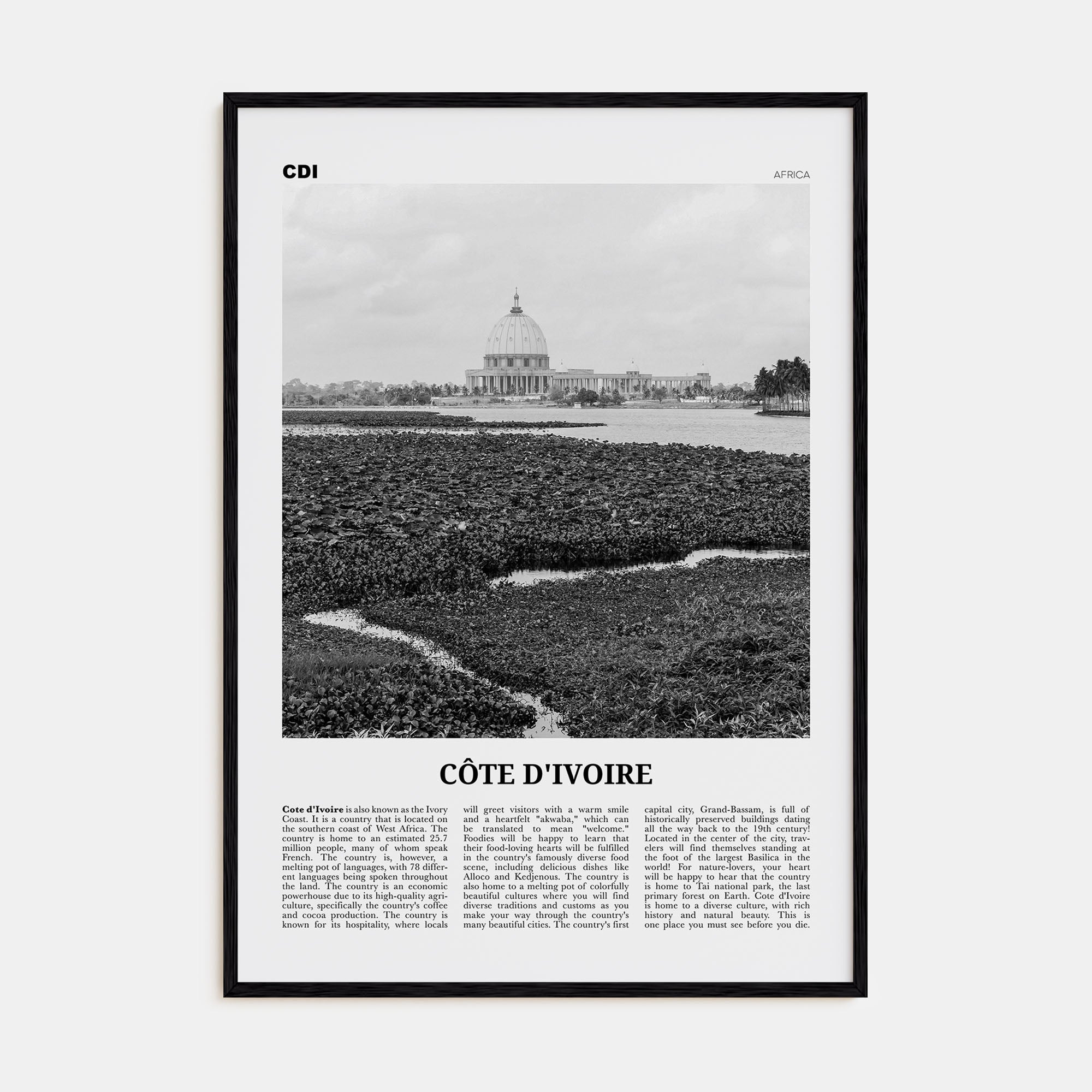 Côte d'Ivoire Travel B&W Poster