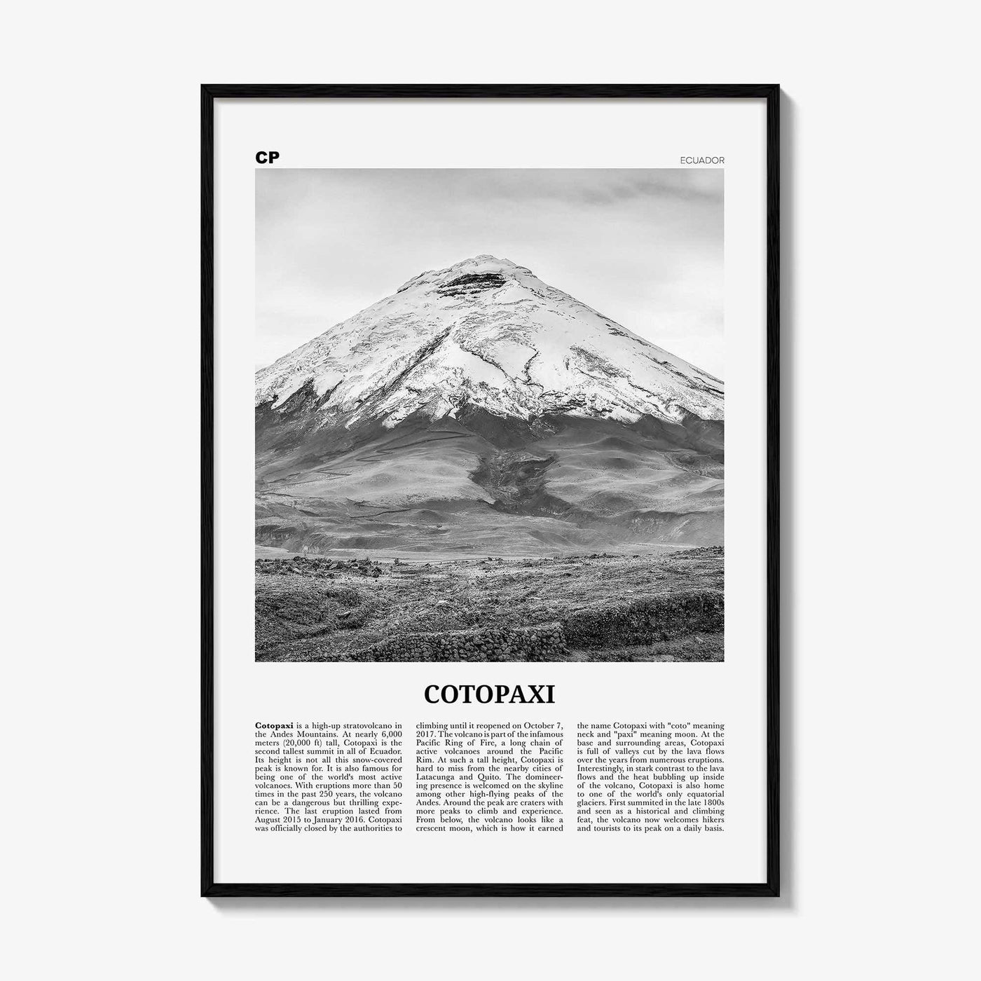 Cotopaxi Print Black and White, Cotopaxi Wall Art, Cotopaxi Poster, Cotopaxi Photo, Cotopaxi Wall Décor, Cotopaxi Map, Ecuador