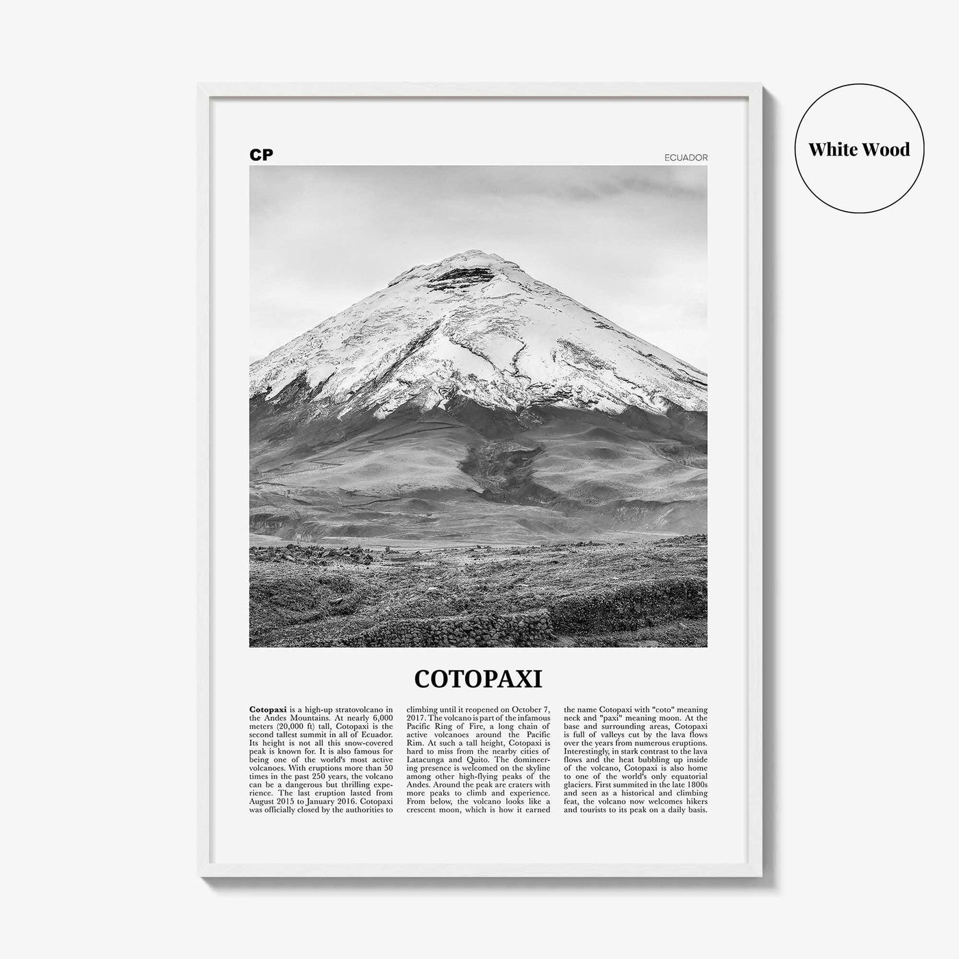 Cotopaxi Print Black and White, Cotopaxi Wall Art, Cotopaxi Poster, Cotopaxi Photo, Cotopaxi Wall Décor, Cotopaxi Map, Ecuador