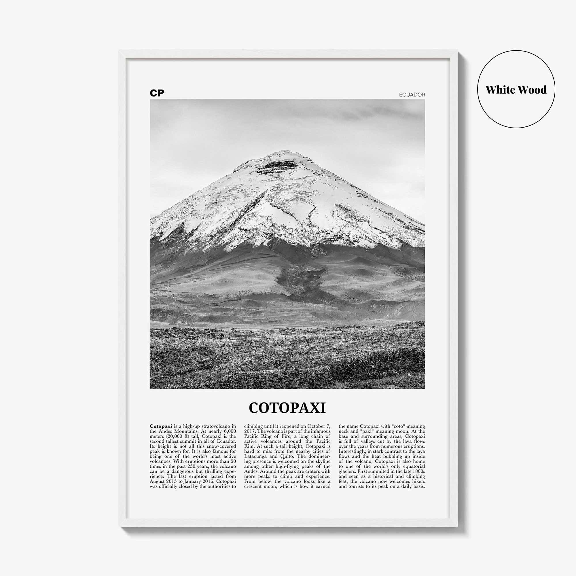 Cotopaxi Print Black and White, Cotopaxi Wall Art, Cotopaxi Poster, Cotopaxi Photo, Cotopaxi Wall Décor, Cotopaxi Map, Ecuador