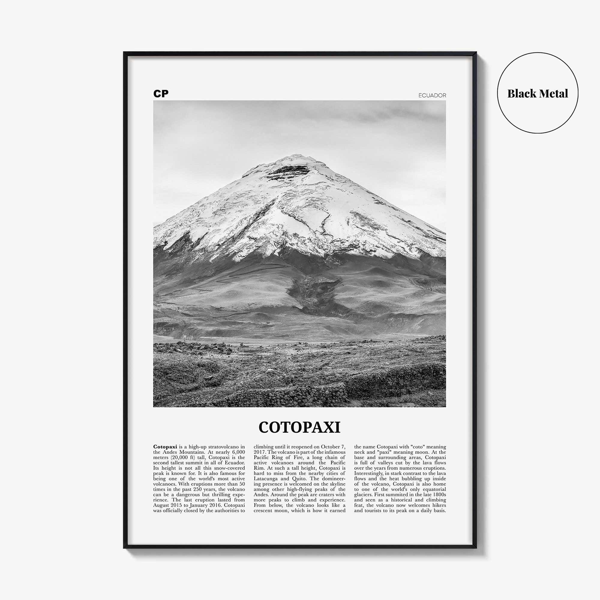 Cotopaxi Print Black and White, Cotopaxi Wall Art, Cotopaxi Poster, Cotopaxi Photo, Cotopaxi Wall Décor, Cotopaxi Map, Ecuador