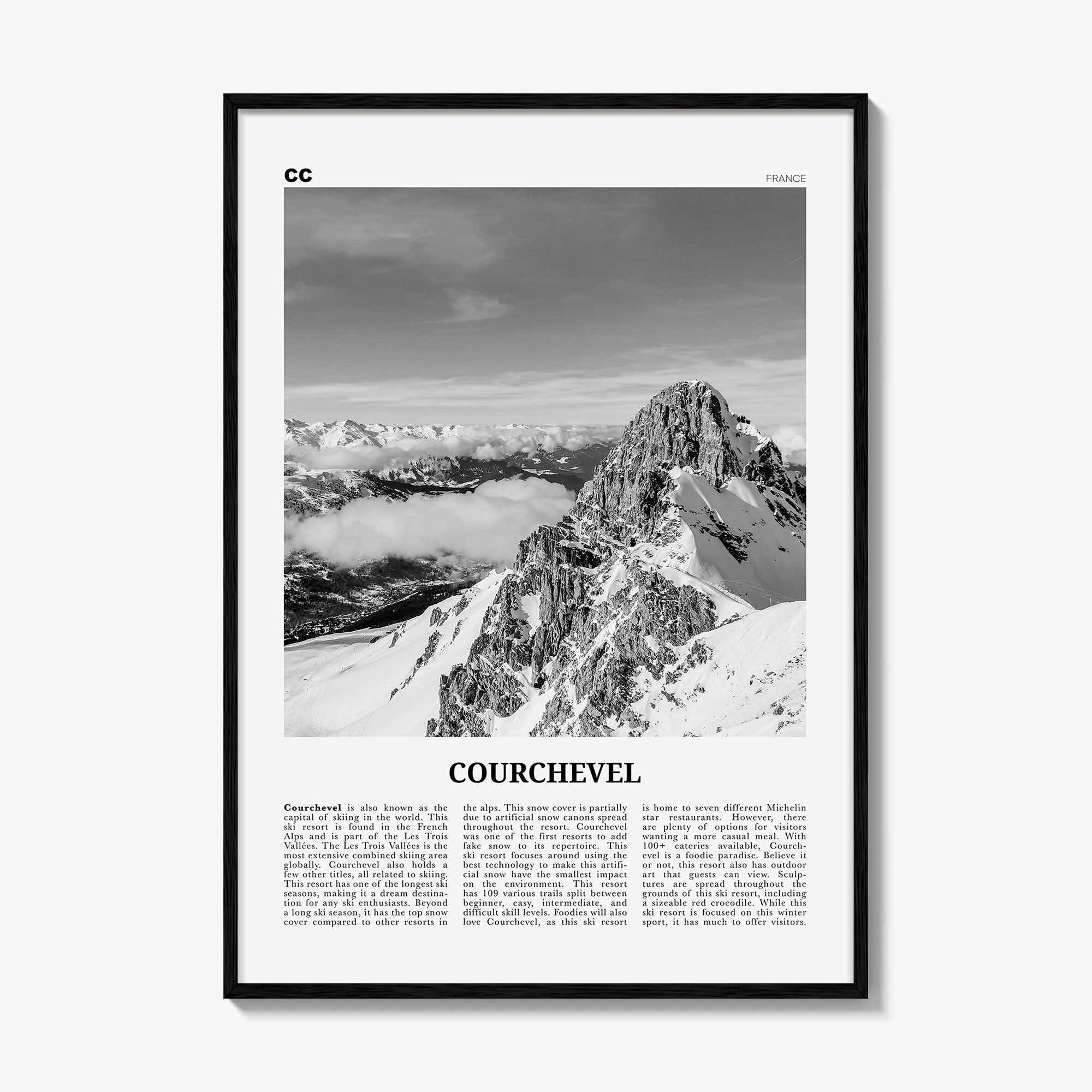 Courchevel Print Black and White, Courchevel Wall Art, Courchevel Poster, Courchevel Photo, Courchevel Wall Décor, Courchevel Map, France