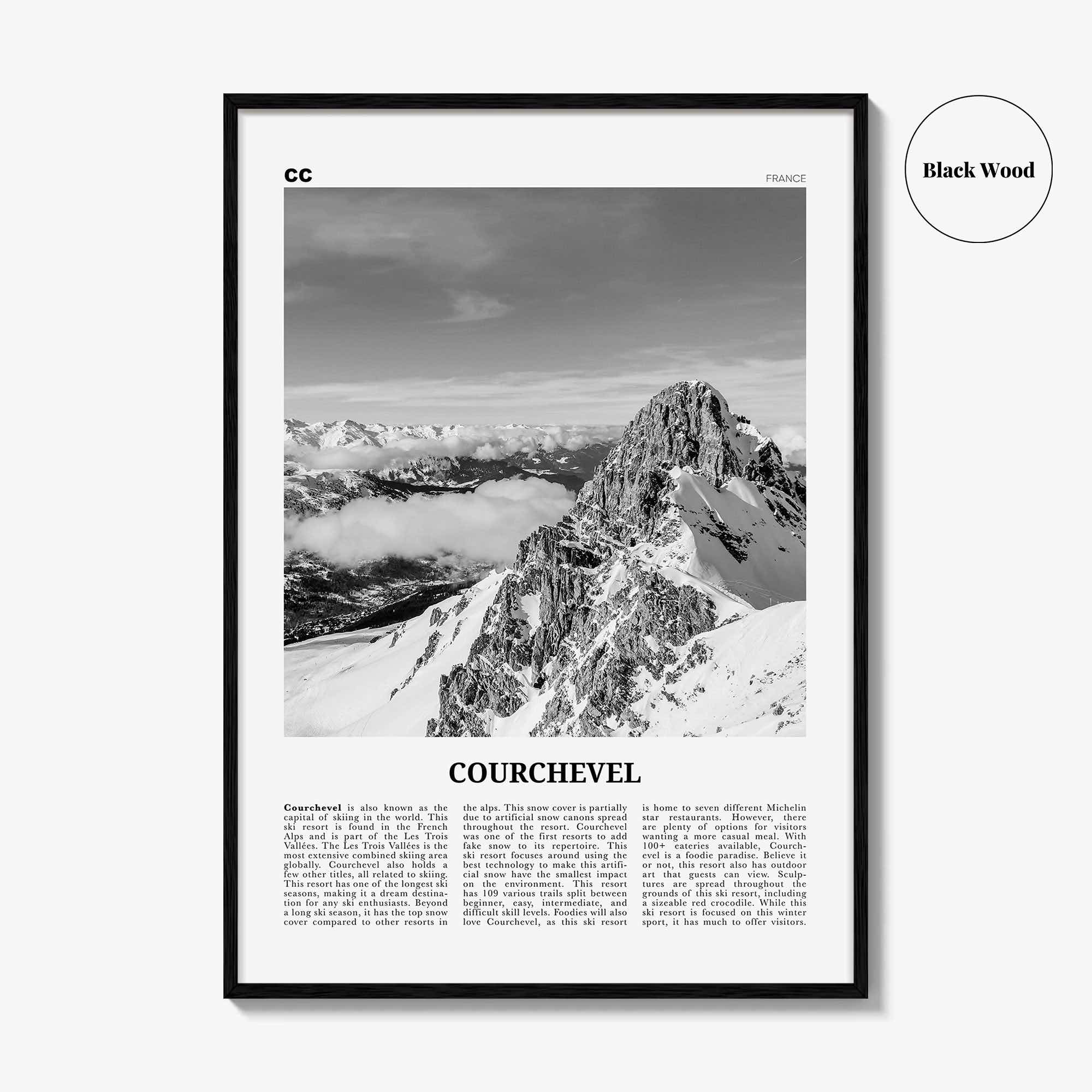 Courchevel Print Black and White, Courchevel Wall Art, Courchevel Poster, Courchevel Photo, Courchevel Wall Décor, Courchevel Map, France