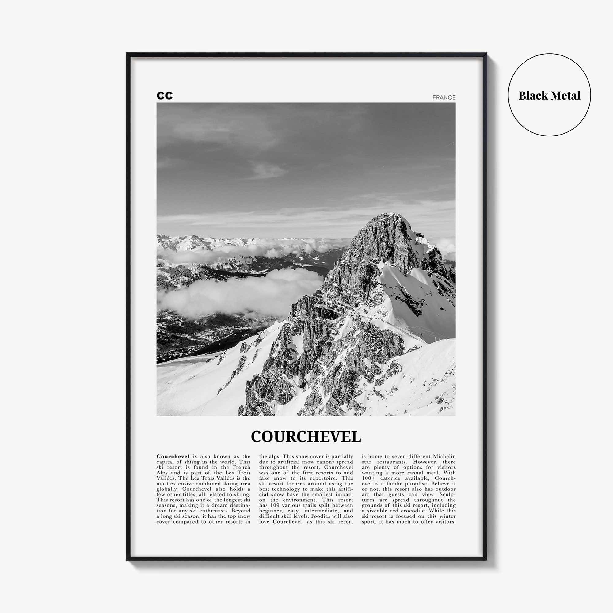 Courchevel Print Black and White, Courchevel Wall Art, Courchevel Poster, Courchevel Photo, Courchevel Wall Décor, Courchevel Map, France