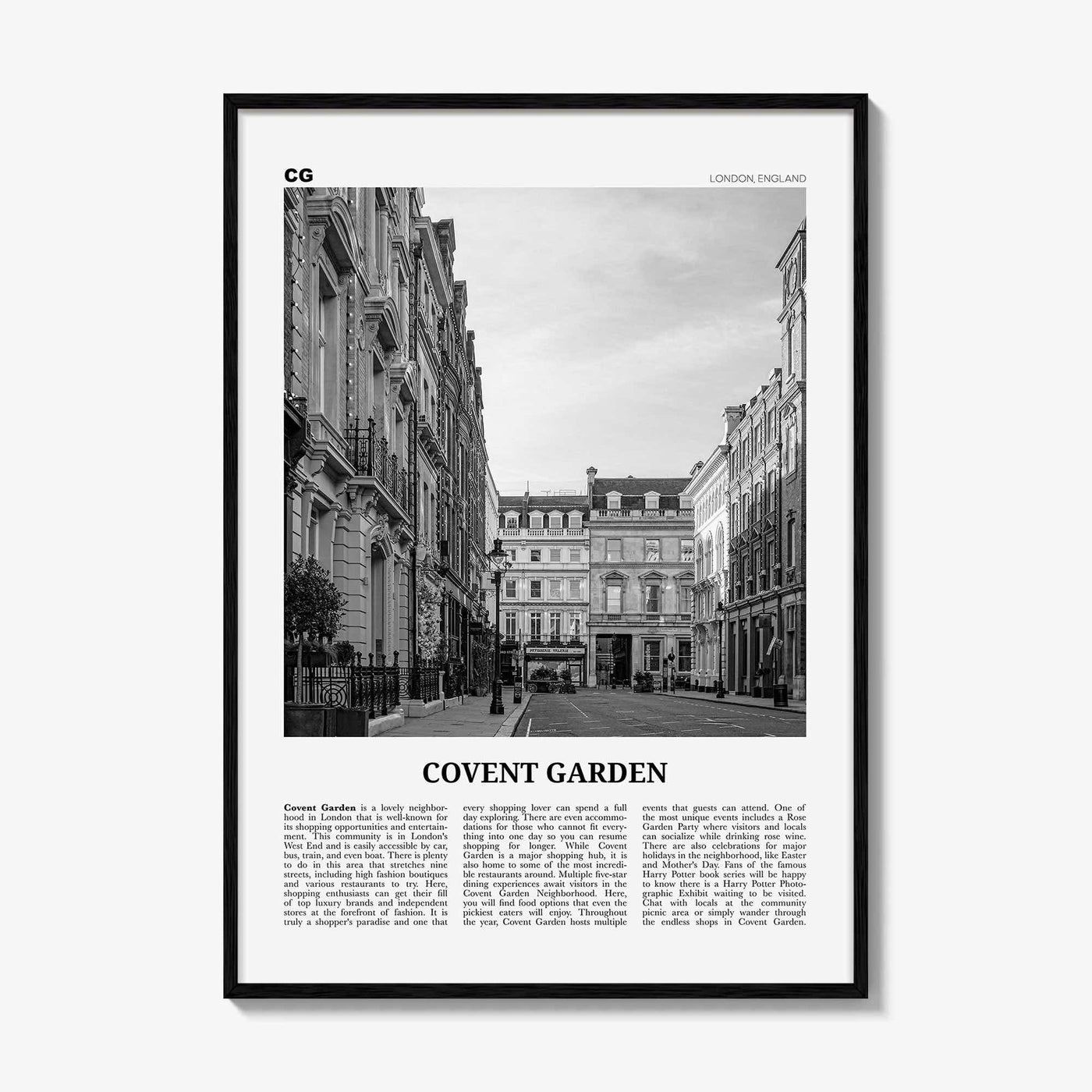 Covent Garden Print Black and White, Covent Garden Wall Art, Covent Garden Poster, Covent Garden Photo, Covent Garden Décor, London, England
