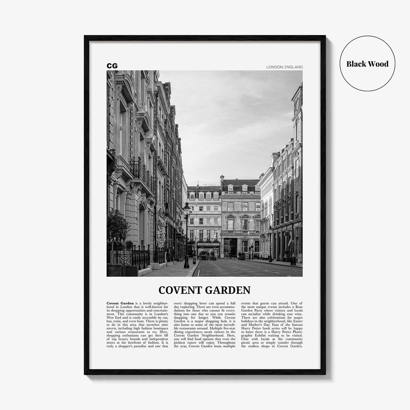 Covent Garden Print Black and White, Covent Garden Wall Art, Covent Garden Poster, Covent Garden Photo, Covent Garden Décor, London, England