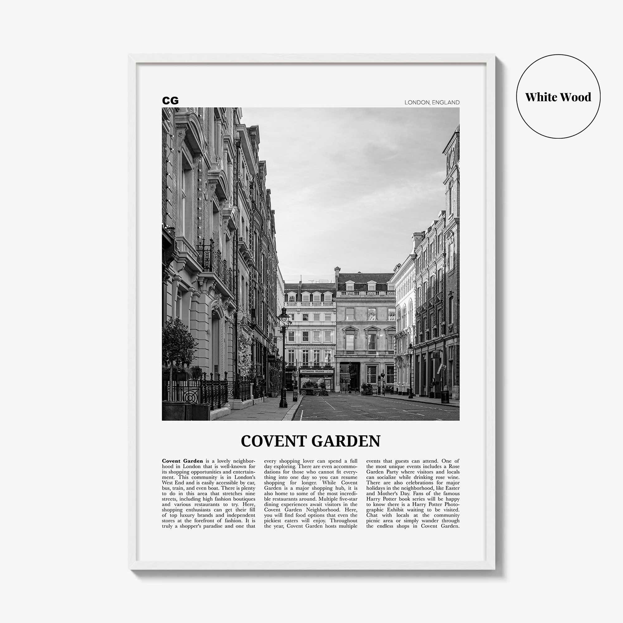 Covent Garden Print Black and White, Covent Garden Wall Art, Covent Garden Poster, Covent Garden Photo, Covent Garden Décor, London, England