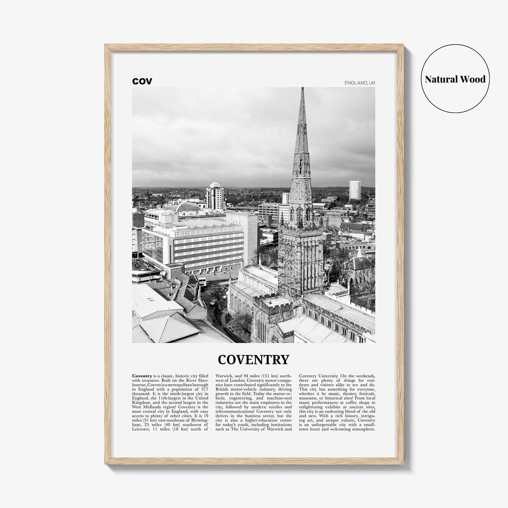 Coventry Print Black and White, Coventry Wall Art, Coventry Poster, Coventry Photo, Coventry Wall Decor, England, UK, United Kingdom, Europe