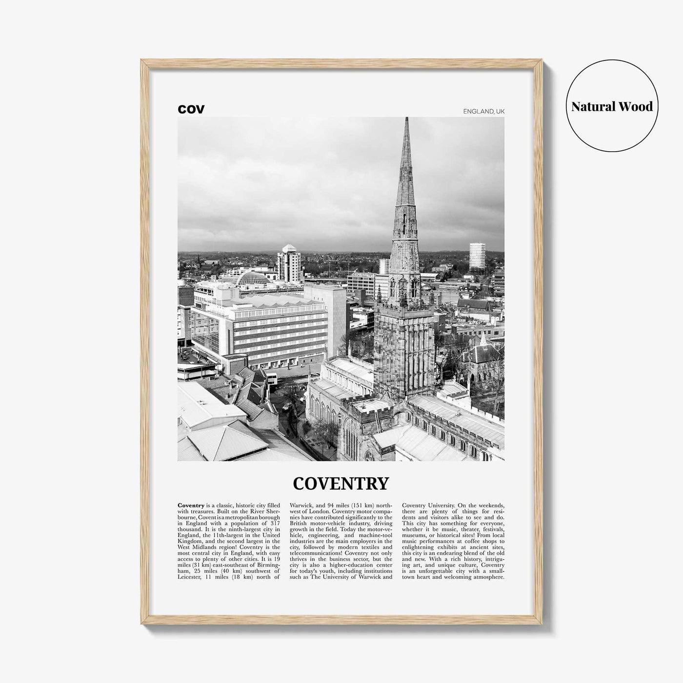 Coventry Print Black and White, Coventry Wall Art, Coventry Poster, Coventry Photo, Coventry Wall Decor, England, UK, United Kingdom, Europe