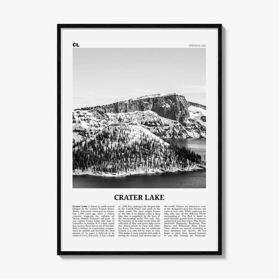 Crater Lake Print Black and White, Crater Lake Wall Art, Crater Lake Poster, Crater Lake Photo, Oregon, USA, United States, North America