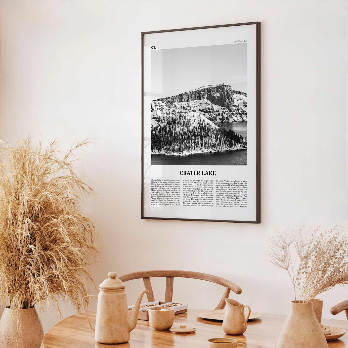 Crater Lake Print Black and White, Crater Lake Wall Art, Crater Lake Poster, Crater Lake Photo, Oregon, USA, United States, North America