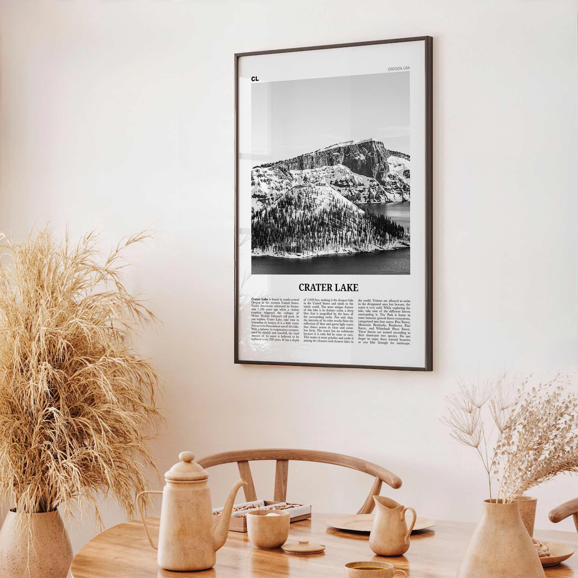 Crater Lake Print Black and White, Crater Lake Wall Art, Crater Lake Poster, Crater Lake Photo, Oregon, USA, United States, North America