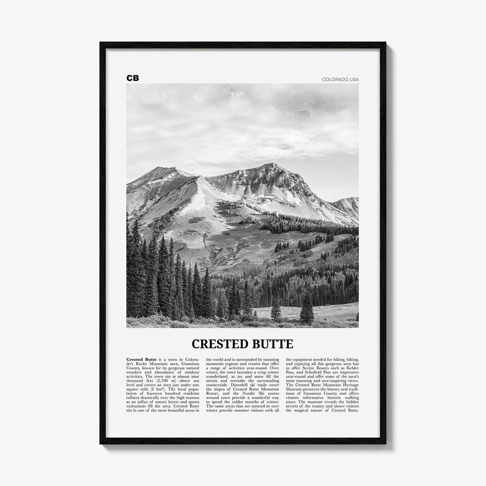 Crested Butte Print Black and White, Crested Butte Wall Art, Crested Butte Poster, Crested Butte Photo, Crested Butte Map, Colorado, USA