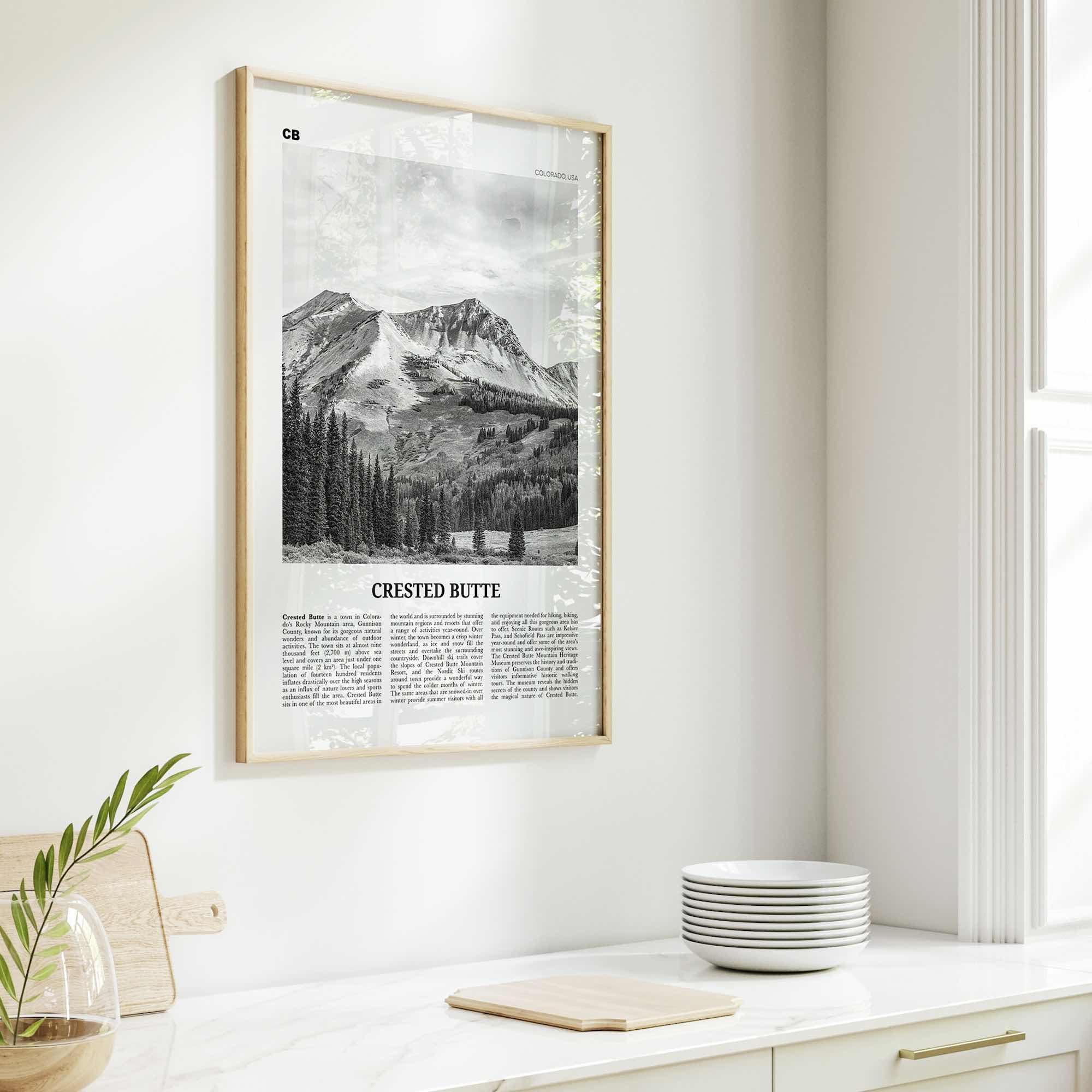 Crested Butte Print Black and White, Crested Butte Wall Art, Crested Butte Poster, Crested Butte Photo, Crested Butte Map, Colorado, USA