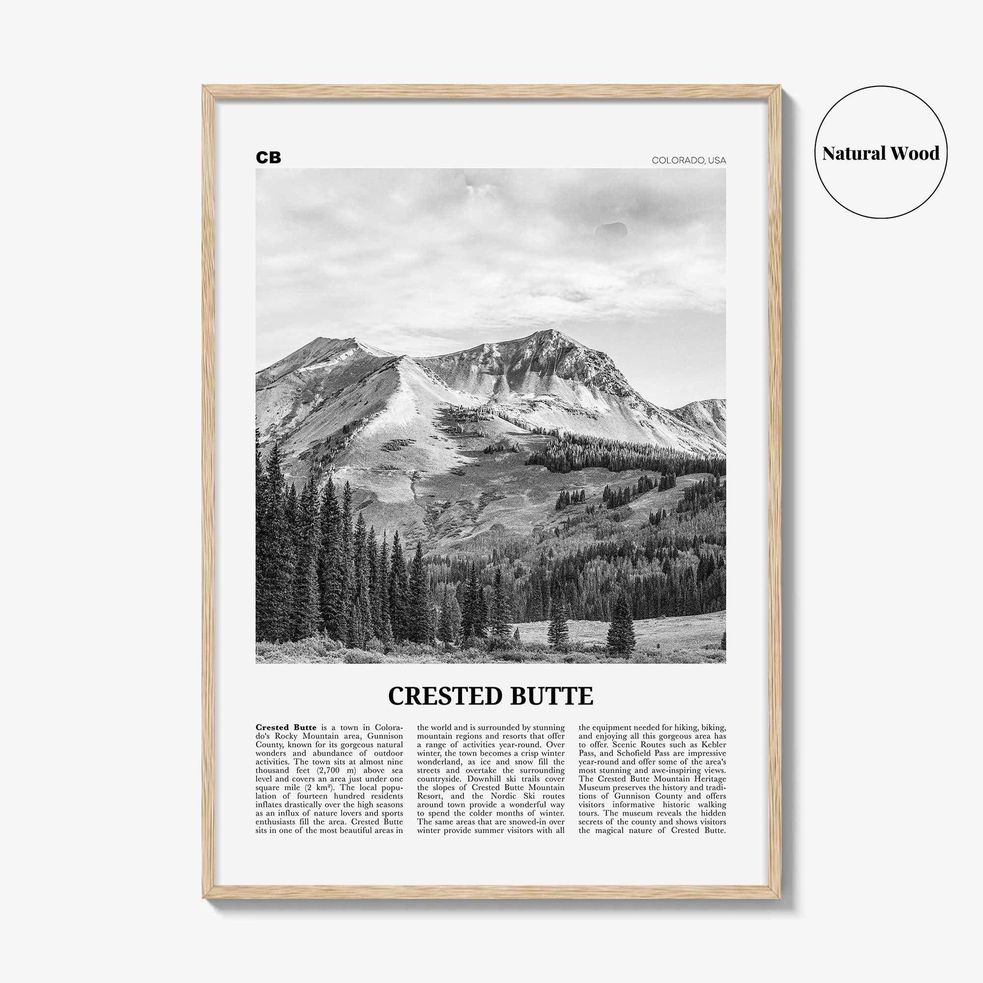 Crested Butte Print Black and White, Crested Butte Wall Art, Crested Butte Poster, Crested Butte Photo, Crested Butte Map, Colorado, USA