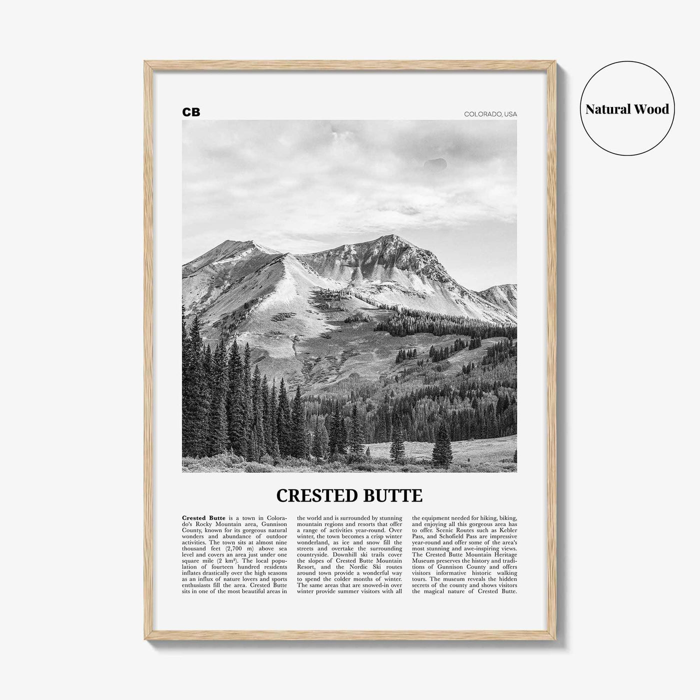 Crested Butte Print Black and White, Crested Butte Wall Art, Crested Butte Poster, Crested Butte Photo, Crested Butte Map, Colorado, USA