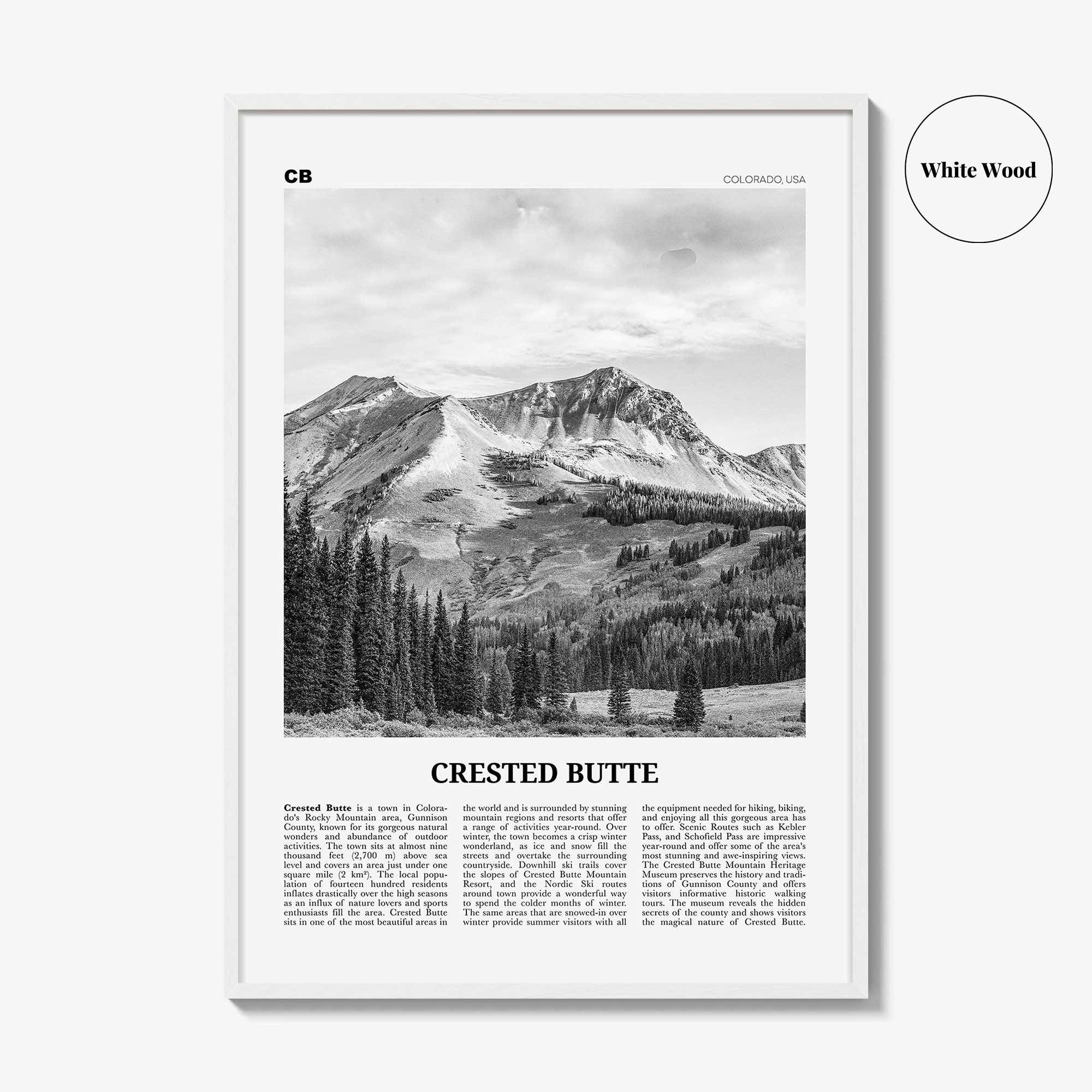 Crested Butte Print Black and White, Crested Butte Wall Art, Crested Butte Poster, Crested Butte Photo, Crested Butte Map, Colorado, USA