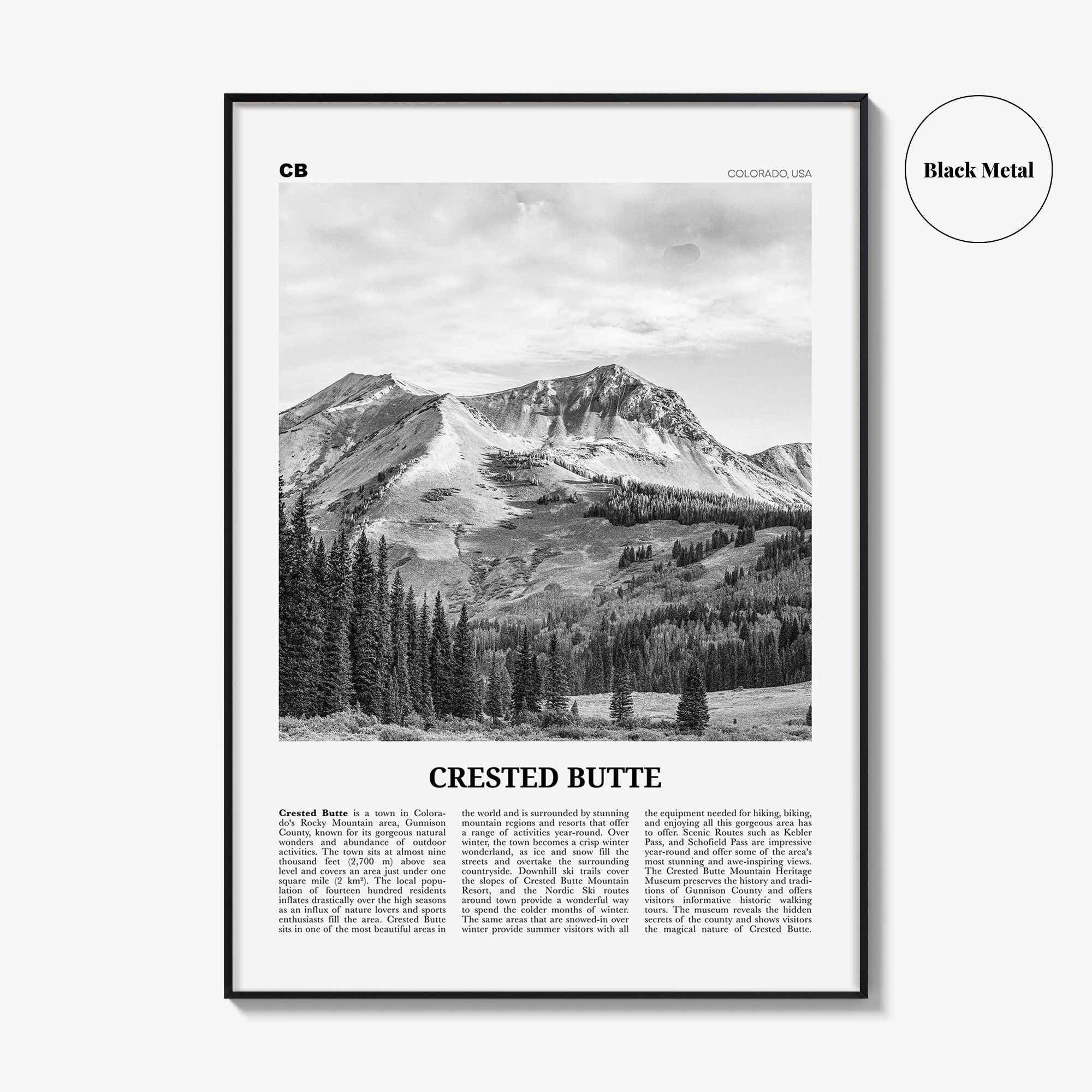 Crested Butte Print Black and White, Crested Butte Wall Art, Crested Butte Poster, Crested Butte Photo, Crested Butte Map, Colorado, USA