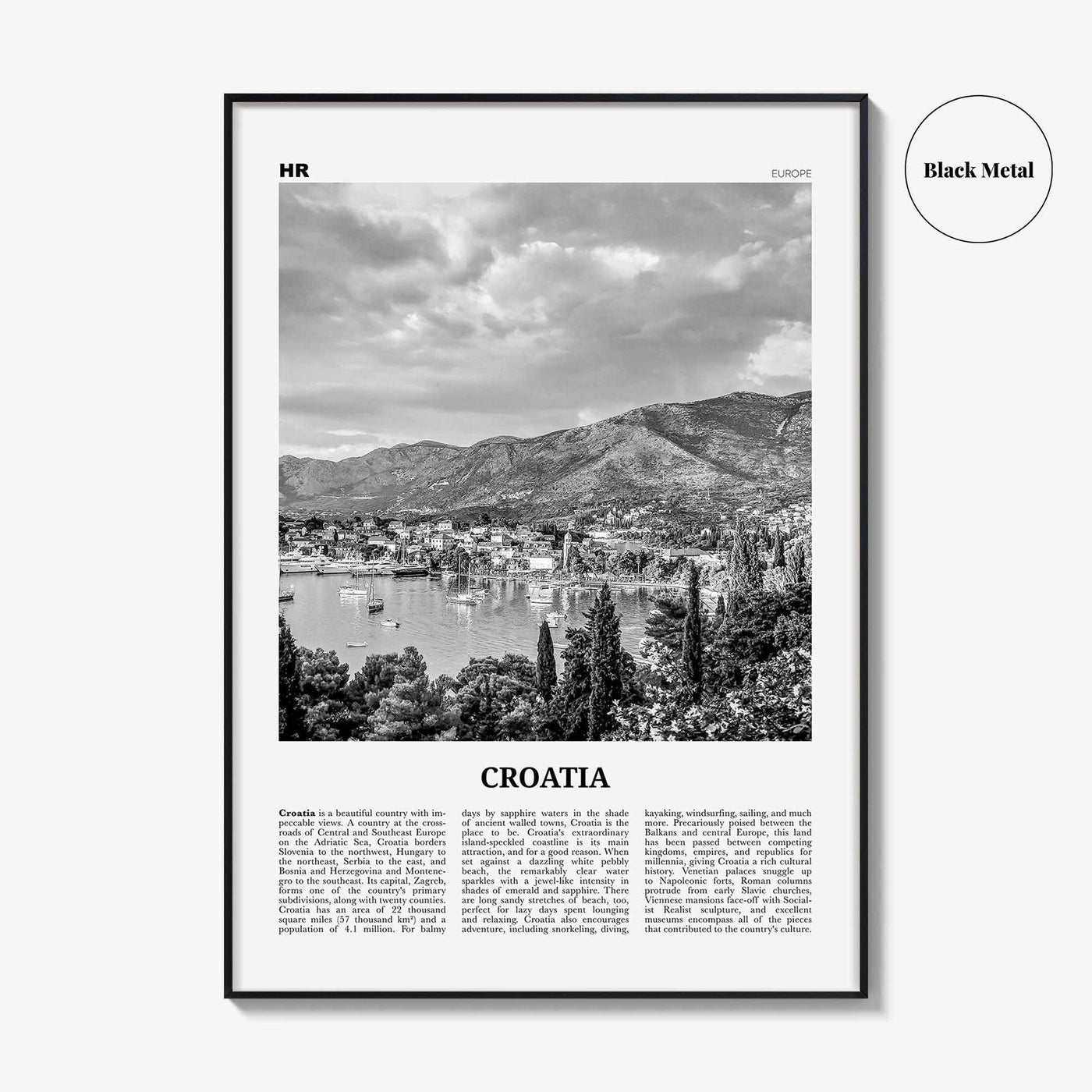 Croatia Print Black and White, Croatia Wall Art, Croatia Poster, Croatia Photo, Croatia Wall Decor, Hrvatska, Zagreb, Balkan