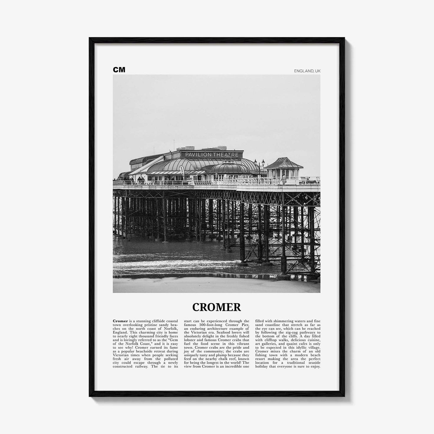 Cromer Print Black and White, Cromer Wall Art, Cromer Poster, Cromer Photo, Cromer Wall Décor, England, UK, United Kingdom, Norfolk