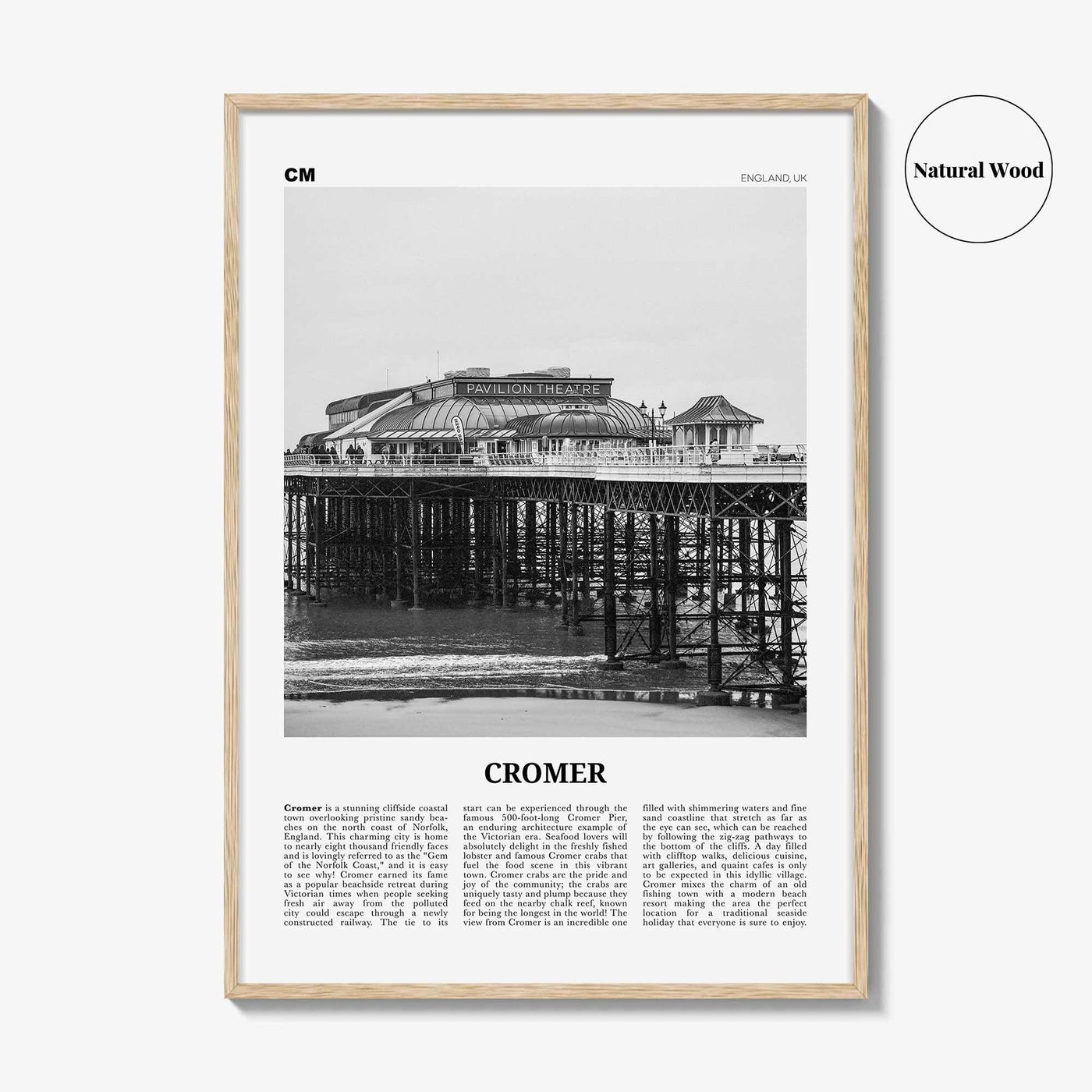 Cromer Print Black and White, Cromer Wall Art, Cromer Poster, Cromer Photo, Cromer Wall Décor, England, UK, United Kingdom, Norfolk