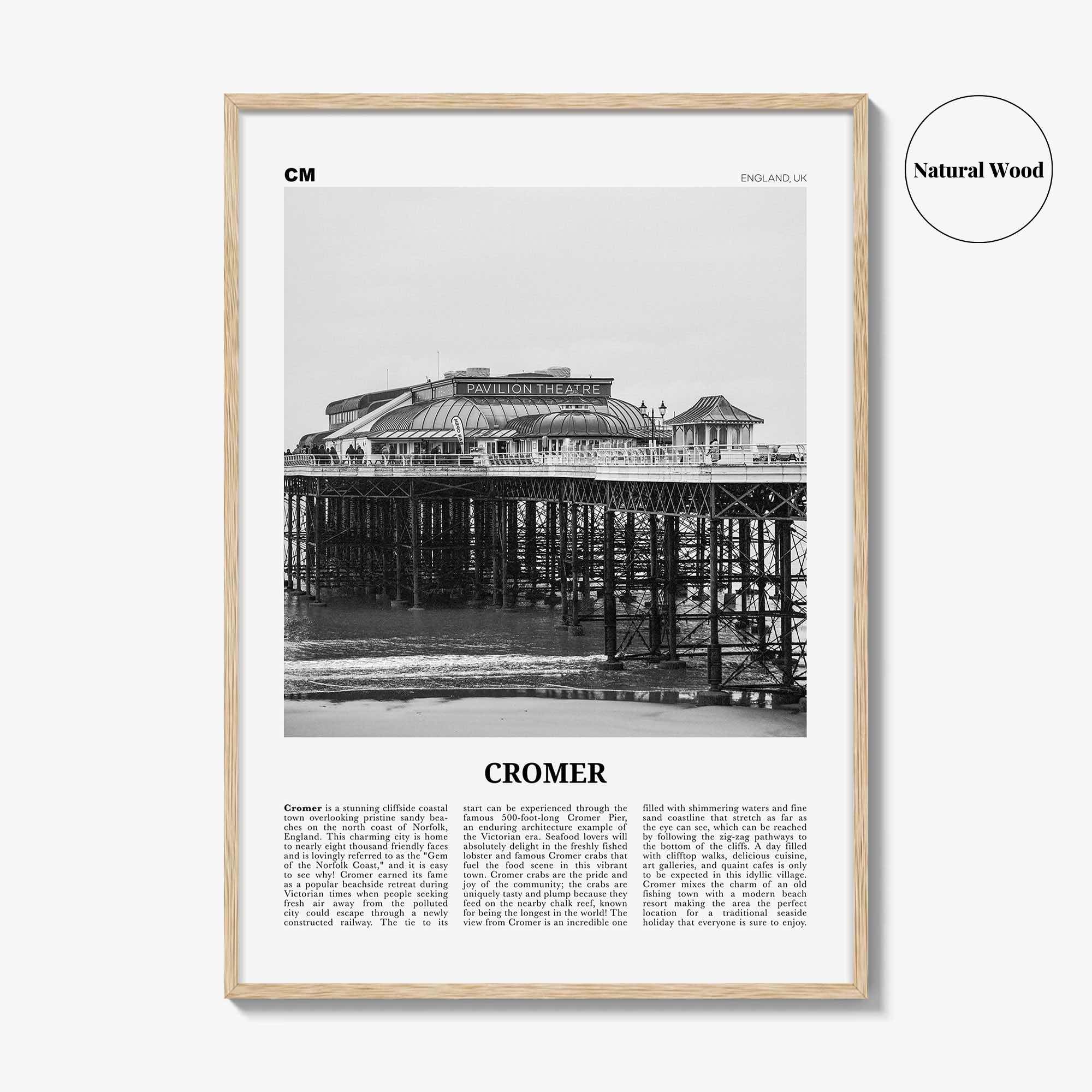 Cromer Print Black and White, Cromer Wall Art, Cromer Poster, Cromer Photo, Cromer Wall Décor, England, UK, United Kingdom, Norfolk