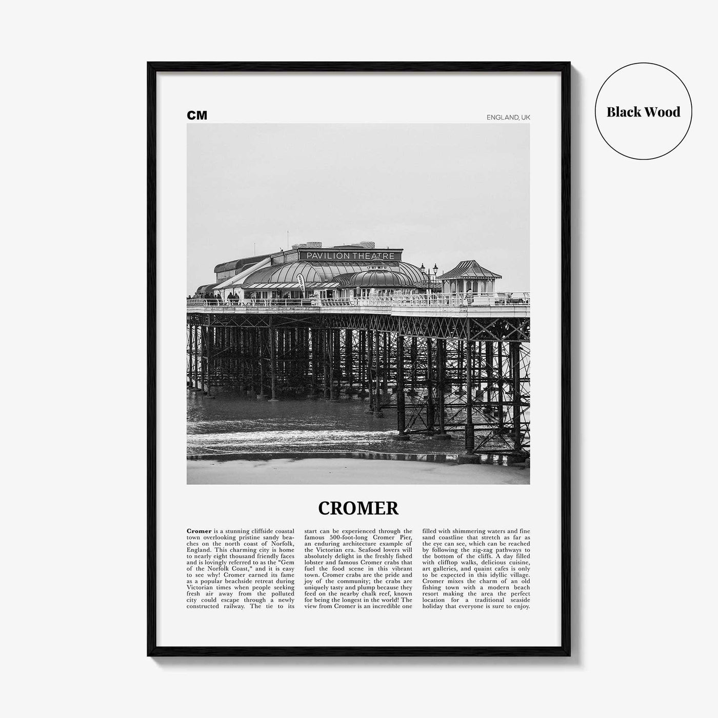Cromer Print Black and White, Cromer Wall Art, Cromer Poster, Cromer Photo, Cromer Wall Décor, England, UK, United Kingdom, Norfolk
