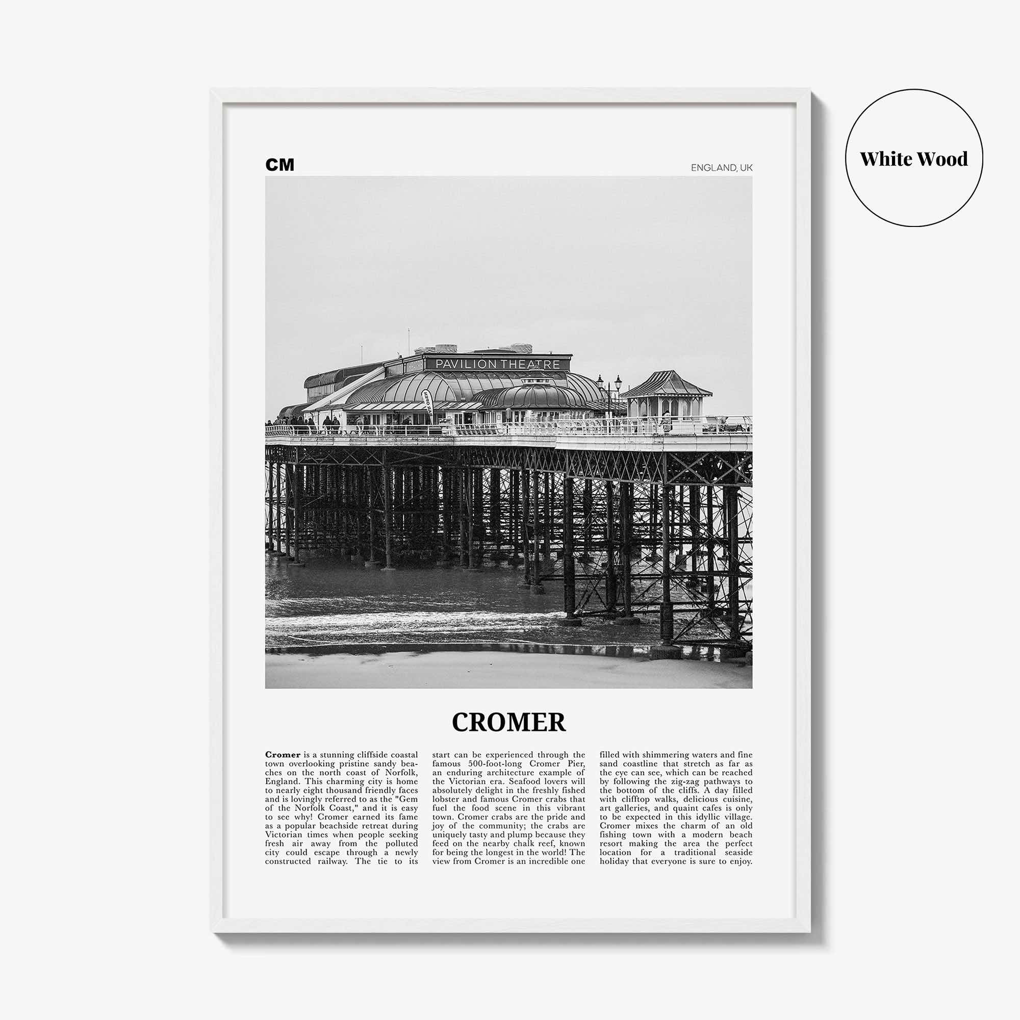 Cromer Print Black and White, Cromer Wall Art, Cromer Poster, Cromer Photo, Cromer Wall Décor, England, UK, United Kingdom, Norfolk