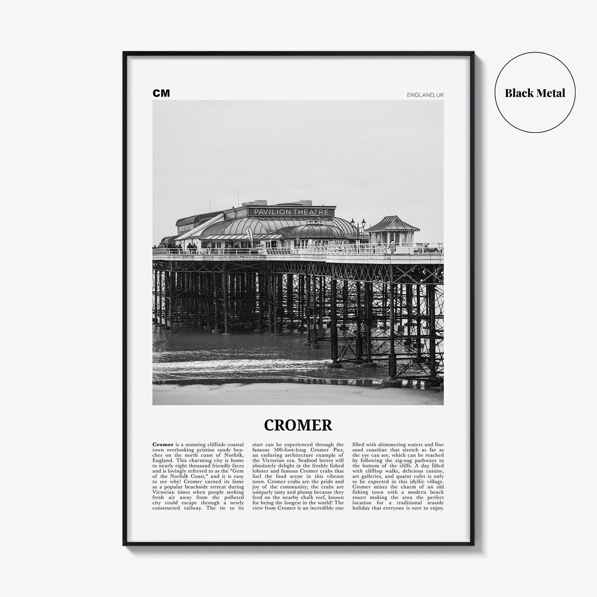 Cromer Print Black and White, Cromer Wall Art, Cromer Poster, Cromer Photo, Cromer Wall Décor, England, UK, United Kingdom, Norfolk