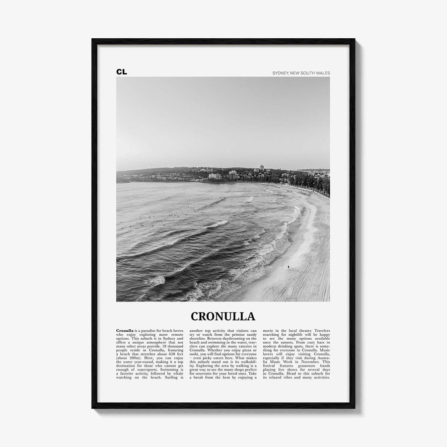 Cronulla Print Black and White, Cronulla Wall Art, Cronulla Poster, Cronulla Photo, Cronulla Wall Décor, Sydney, Australia
