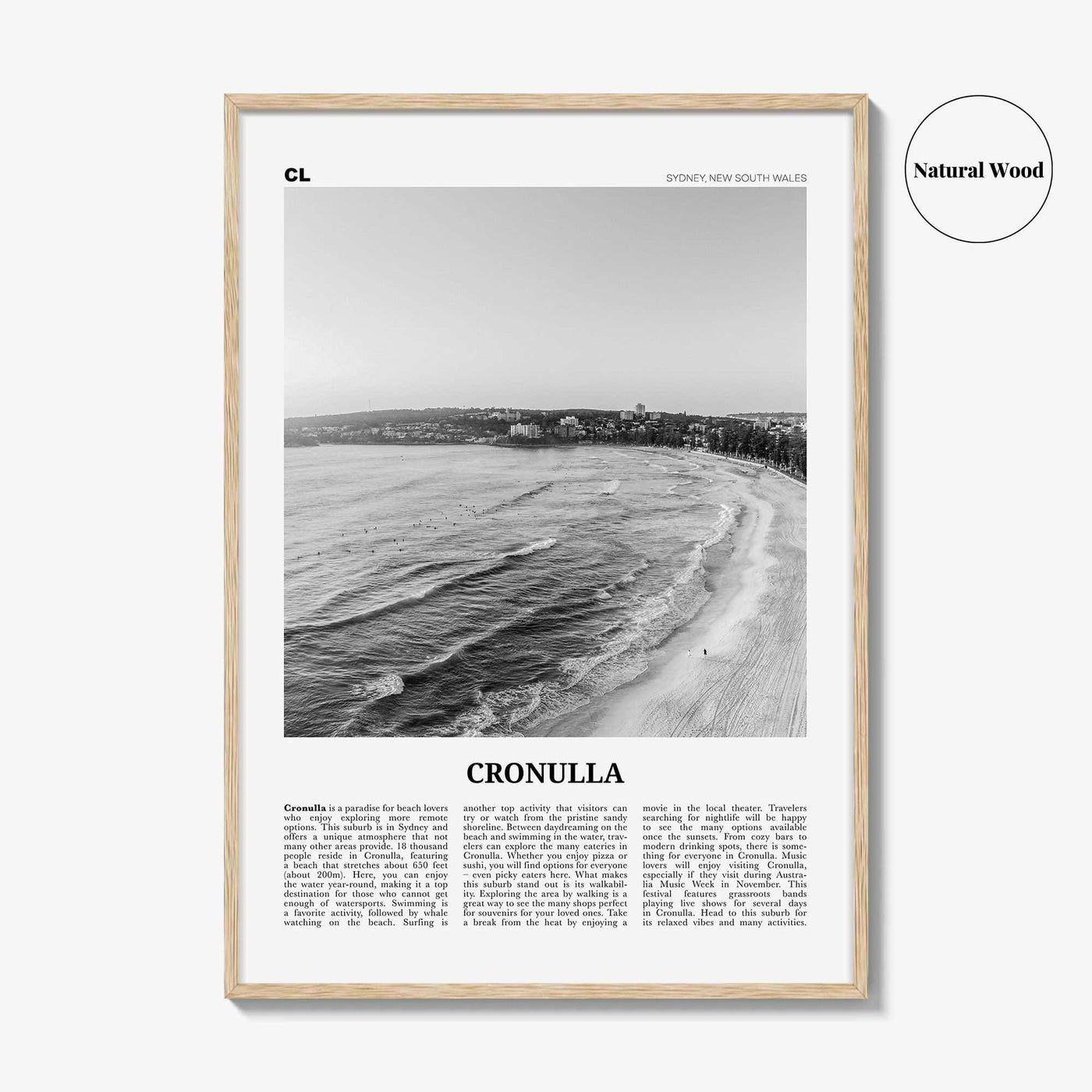 Cronulla Print Black and White, Cronulla Wall Art, Cronulla Poster, Cronulla Photo, Cronulla Wall Décor, Sydney, Australia