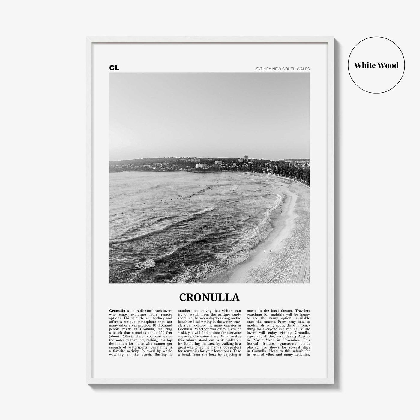 Cronulla Print Black and White, Cronulla Wall Art, Cronulla Poster, Cronulla Photo, Cronulla Wall Décor, Sydney, Australia
