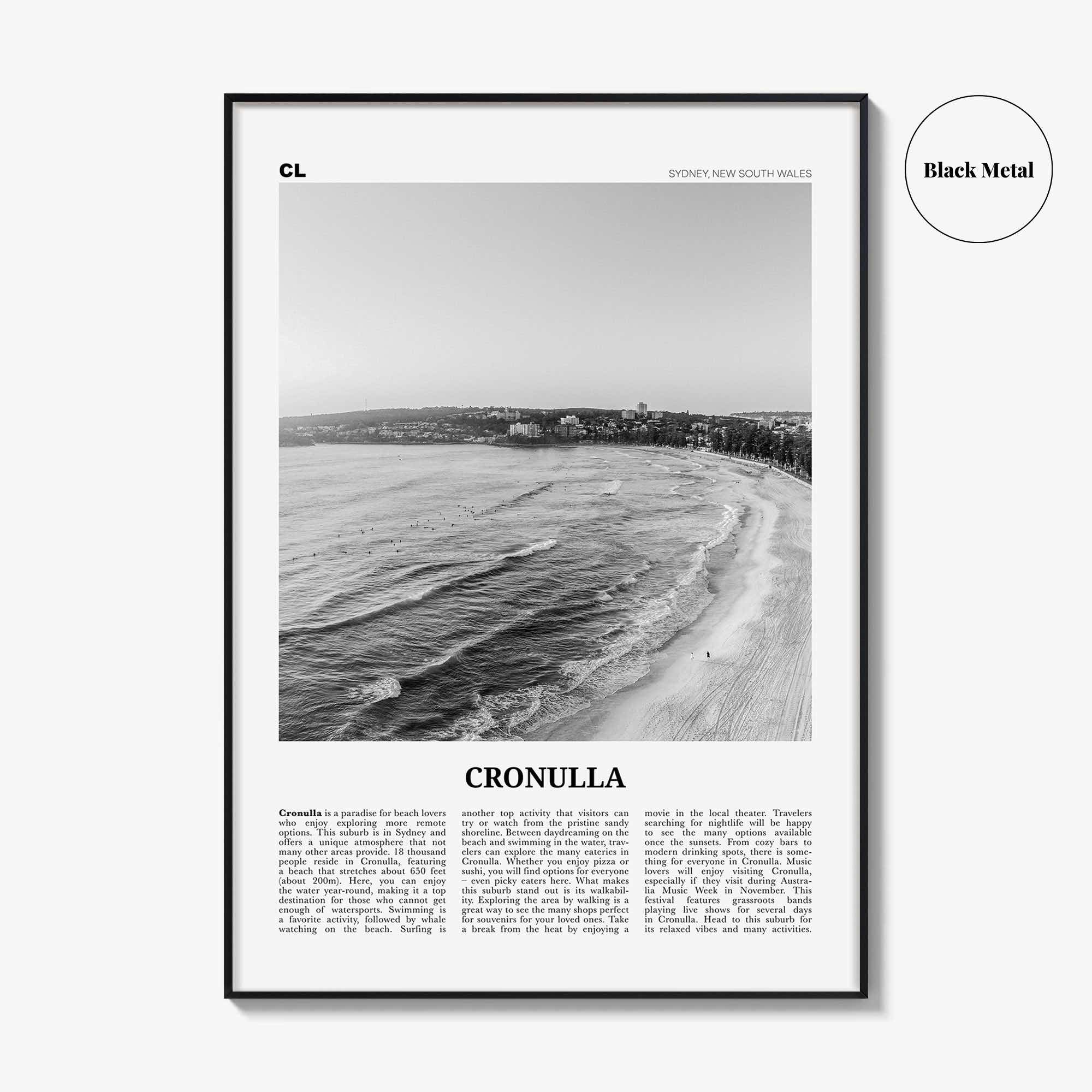 Cronulla Print Black and White, Cronulla Wall Art, Cronulla Poster, Cronulla Photo, Cronulla Wall Décor, Sydney, Australia