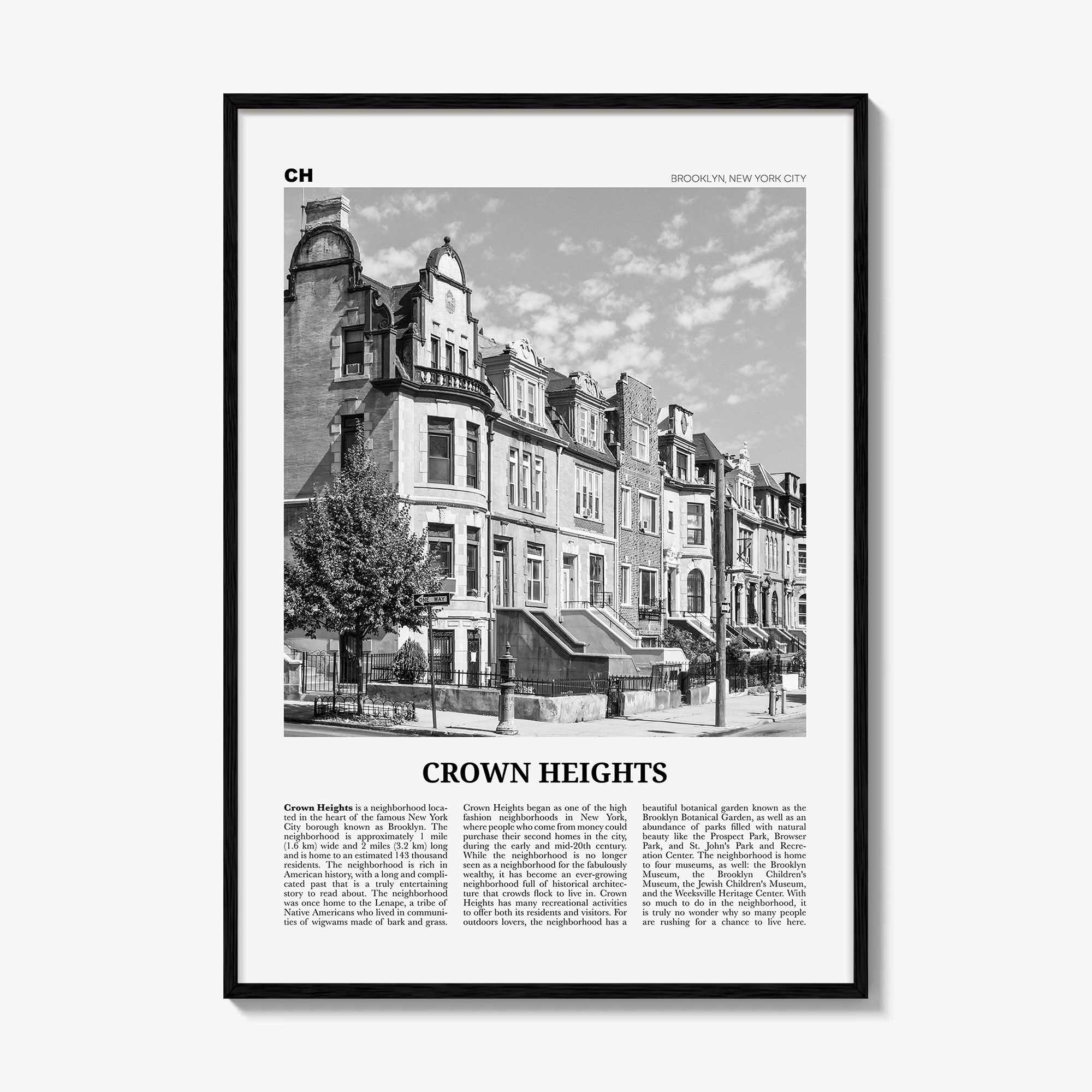 Crown Heights Print Black and White, Crown Heights Wall Art, Crown Heights Poster, Crown Heights Photo, New York, USA, United States