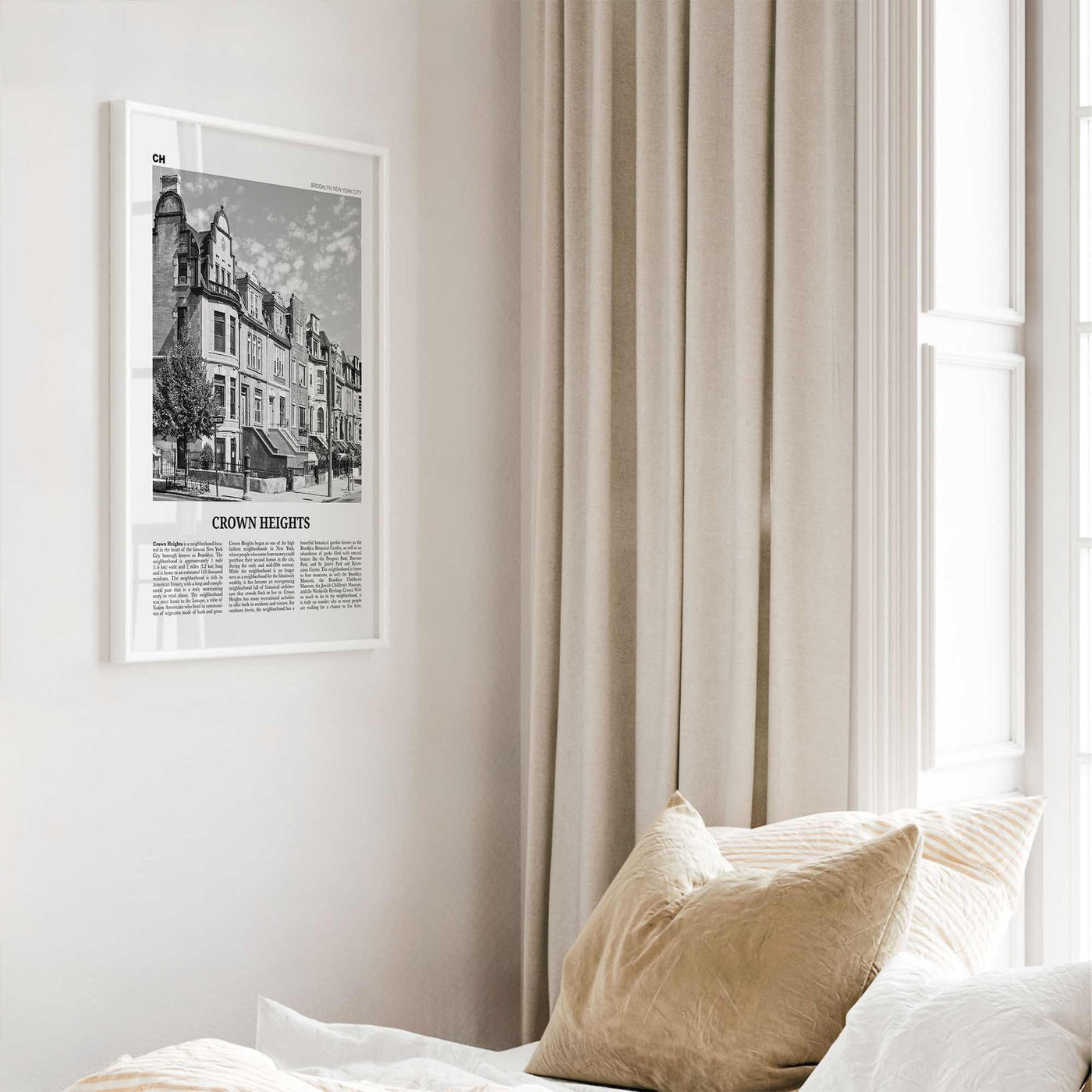 Crown Heights Print Black and White, Crown Heights Wall Art, Crown Heights Poster, Crown Heights Photo, New York, USA, United States