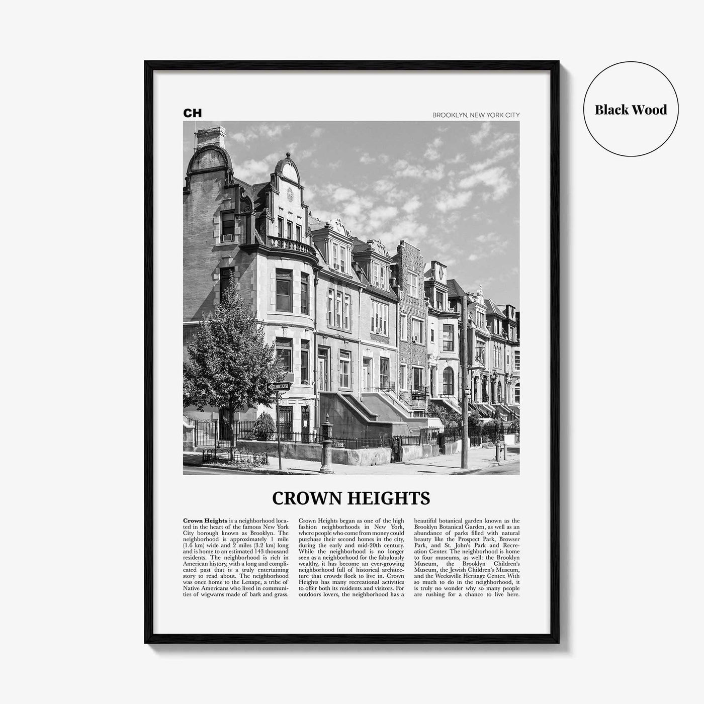 Crown Heights Print Black and White, Crown Heights Wall Art, Crown Heights Poster, Crown Heights Photo, New York, USA, United States