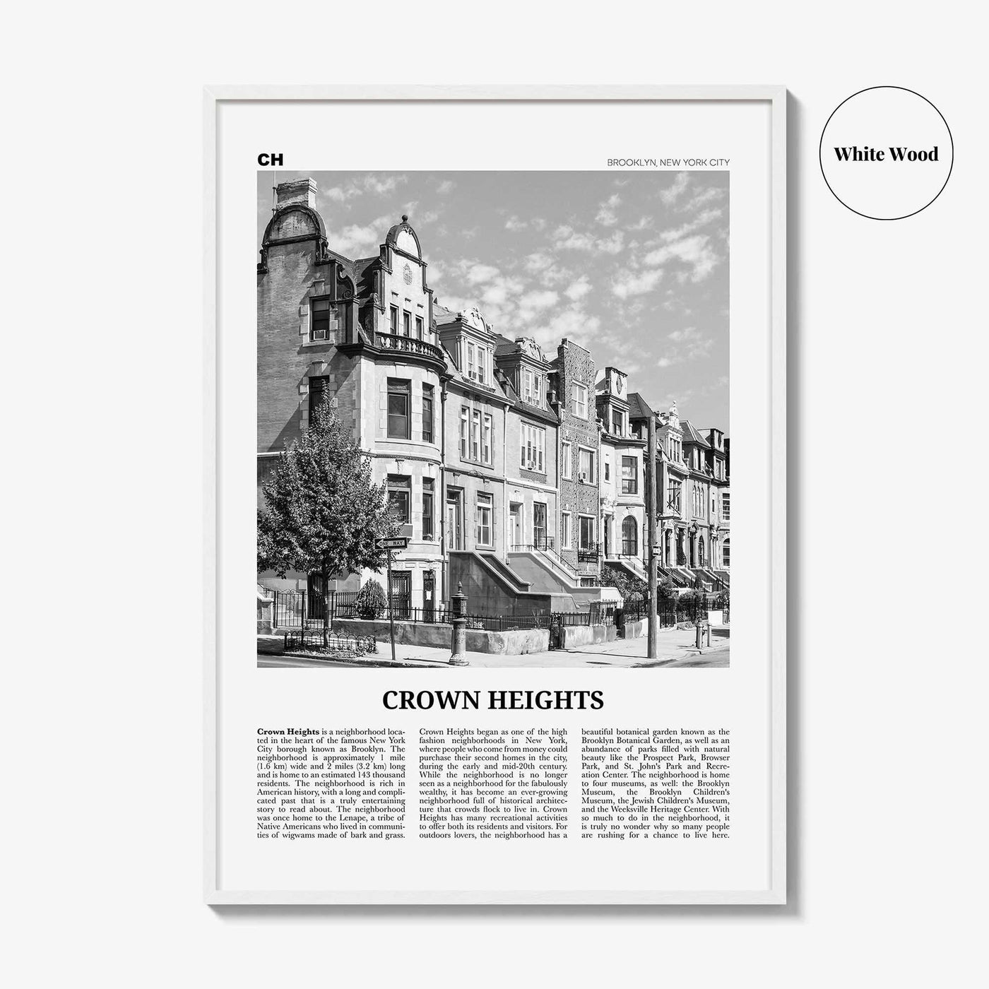 Crown Heights Print Black and White, Crown Heights Wall Art, Crown Heights Poster, Crown Heights Photo, New York, USA, United States