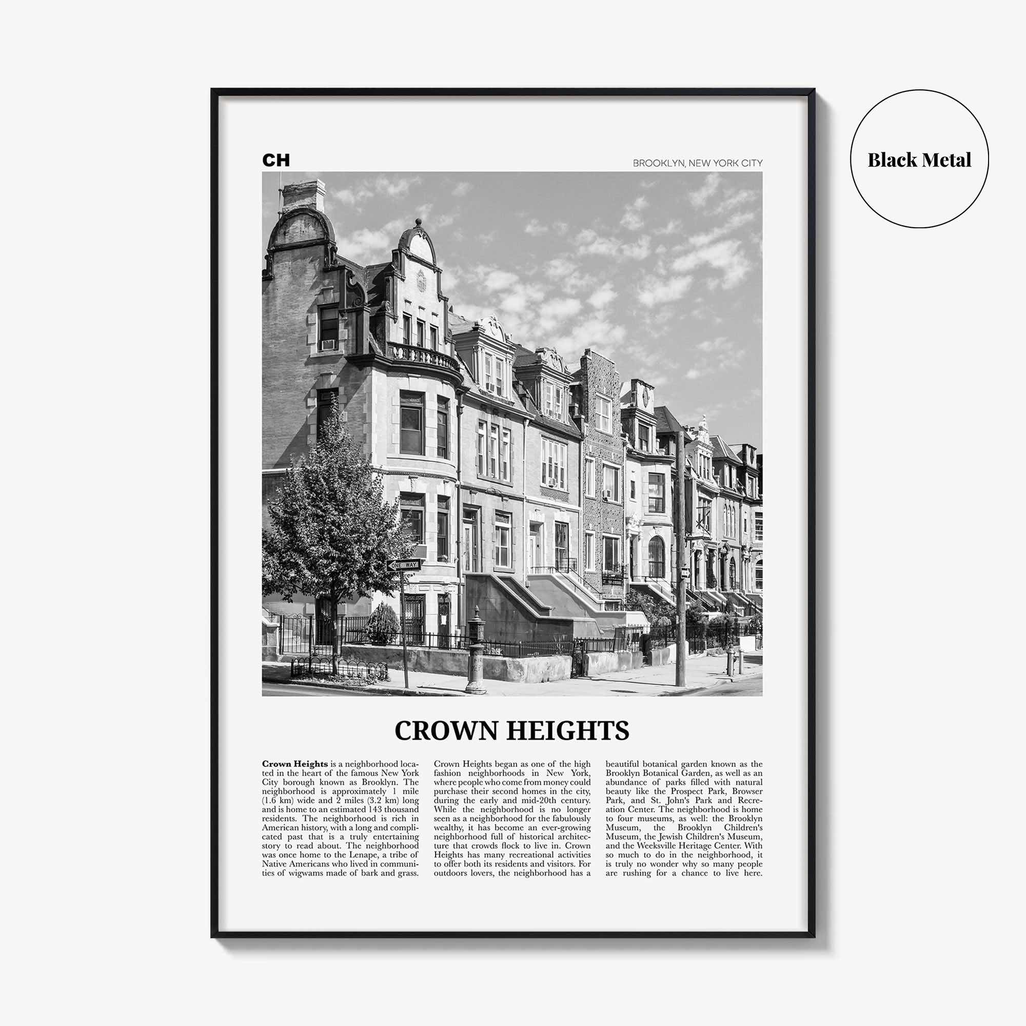 Crown Heights Print Black and White, Crown Heights Wall Art, Crown Heights Poster, Crown Heights Photo, New York, USA, United States