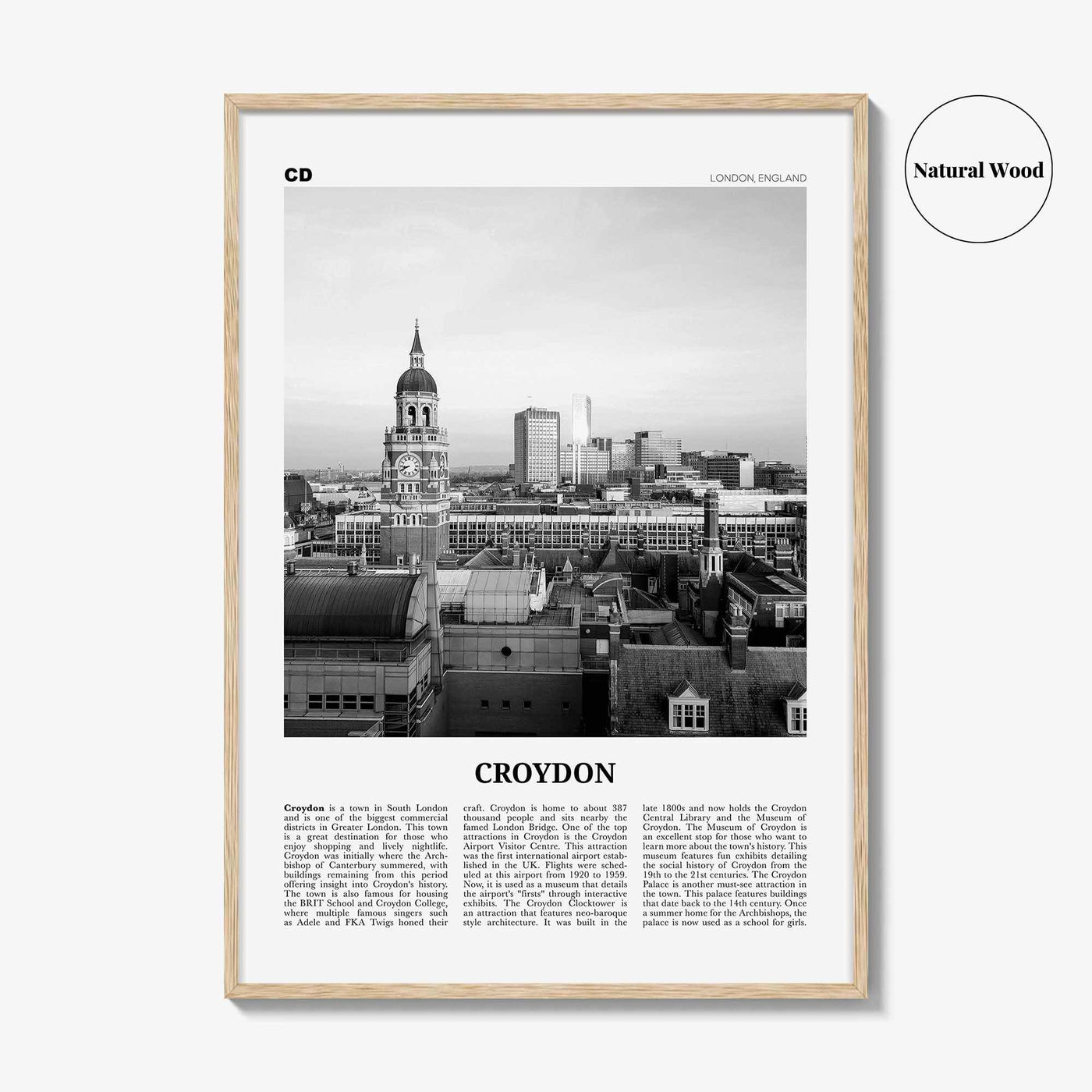 Croydon Print Black and White, Croydon Wall Art, Croydon Poster, Croydon Photo, Croydon Wall Décor, Croydon Map, London