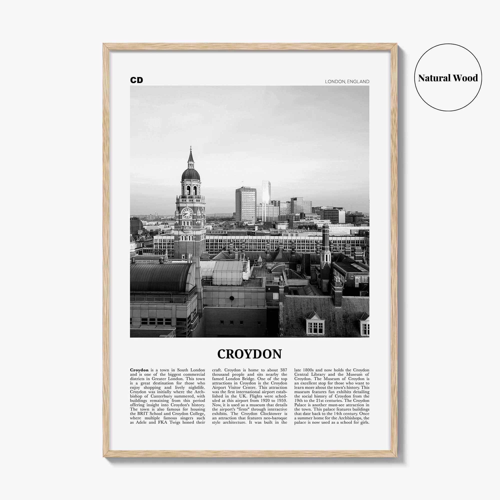 Croydon Print Black and White, Croydon Wall Art, Croydon Poster, Croydon Photo, Croydon Wall Décor, Croydon Map, London