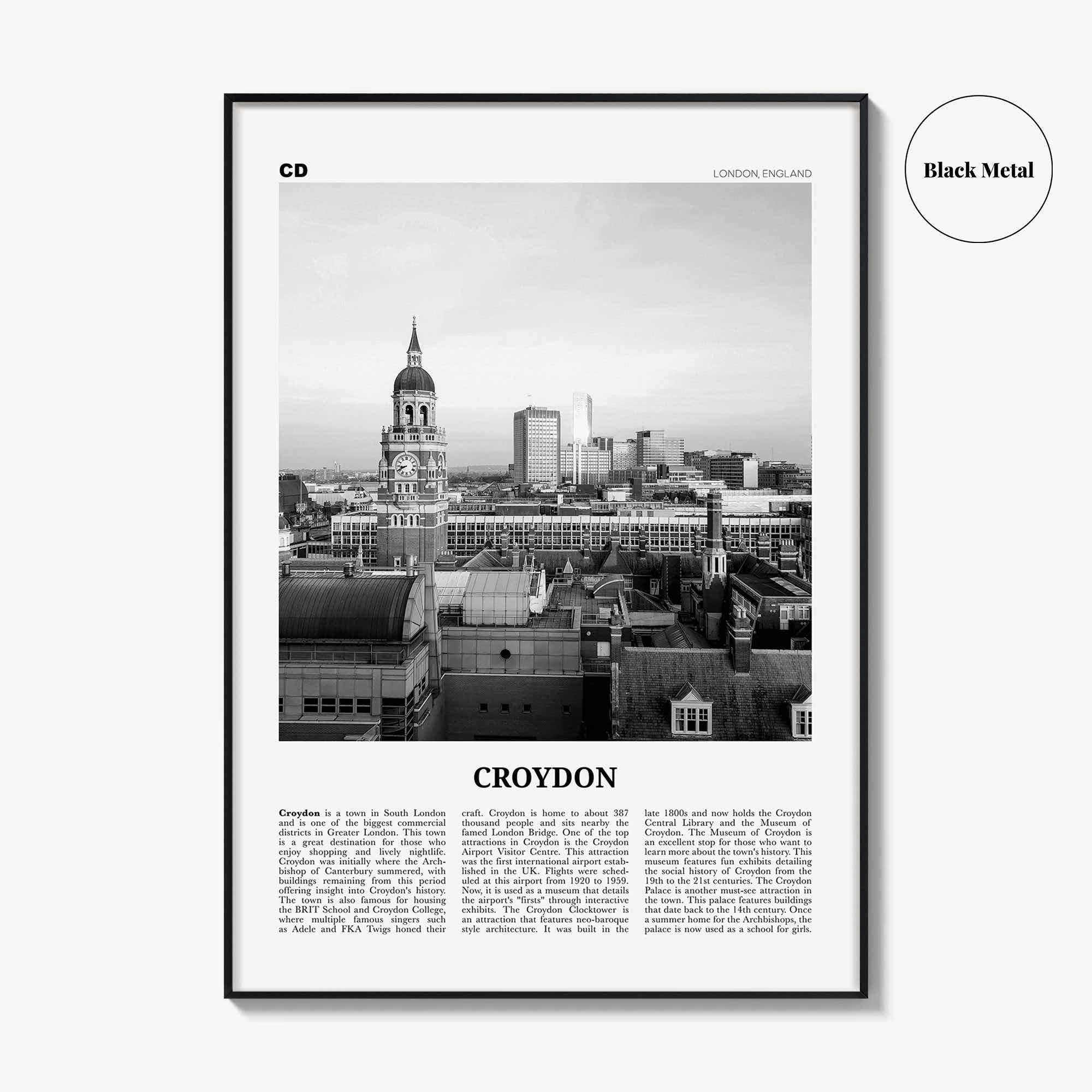 Croydon Print Black and White, Croydon Wall Art, Croydon Poster, Croydon Photo, Croydon Wall Décor, Croydon Map, London