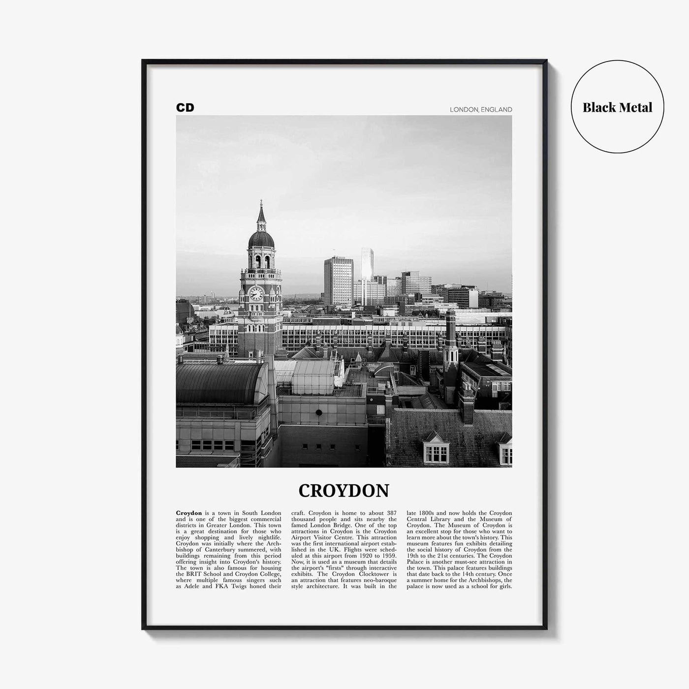 Croydon Print Black and White, Croydon Wall Art, Croydon Poster, Croydon Photo, Croydon Wall Décor, Croydon Map, London