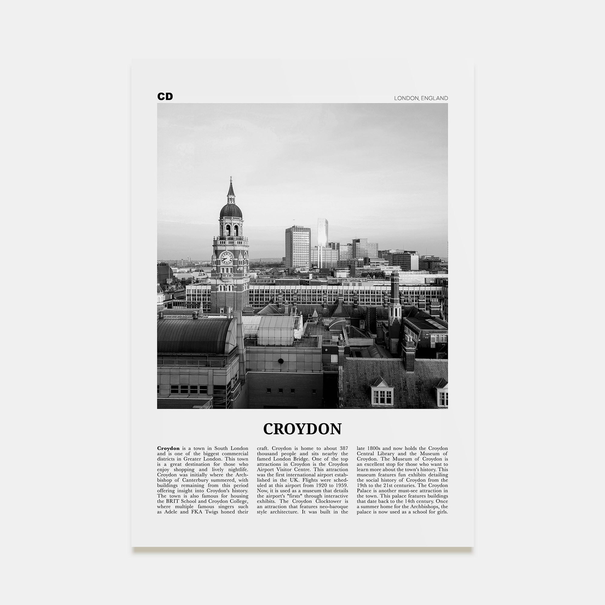 Croydon Travel B&W Poster